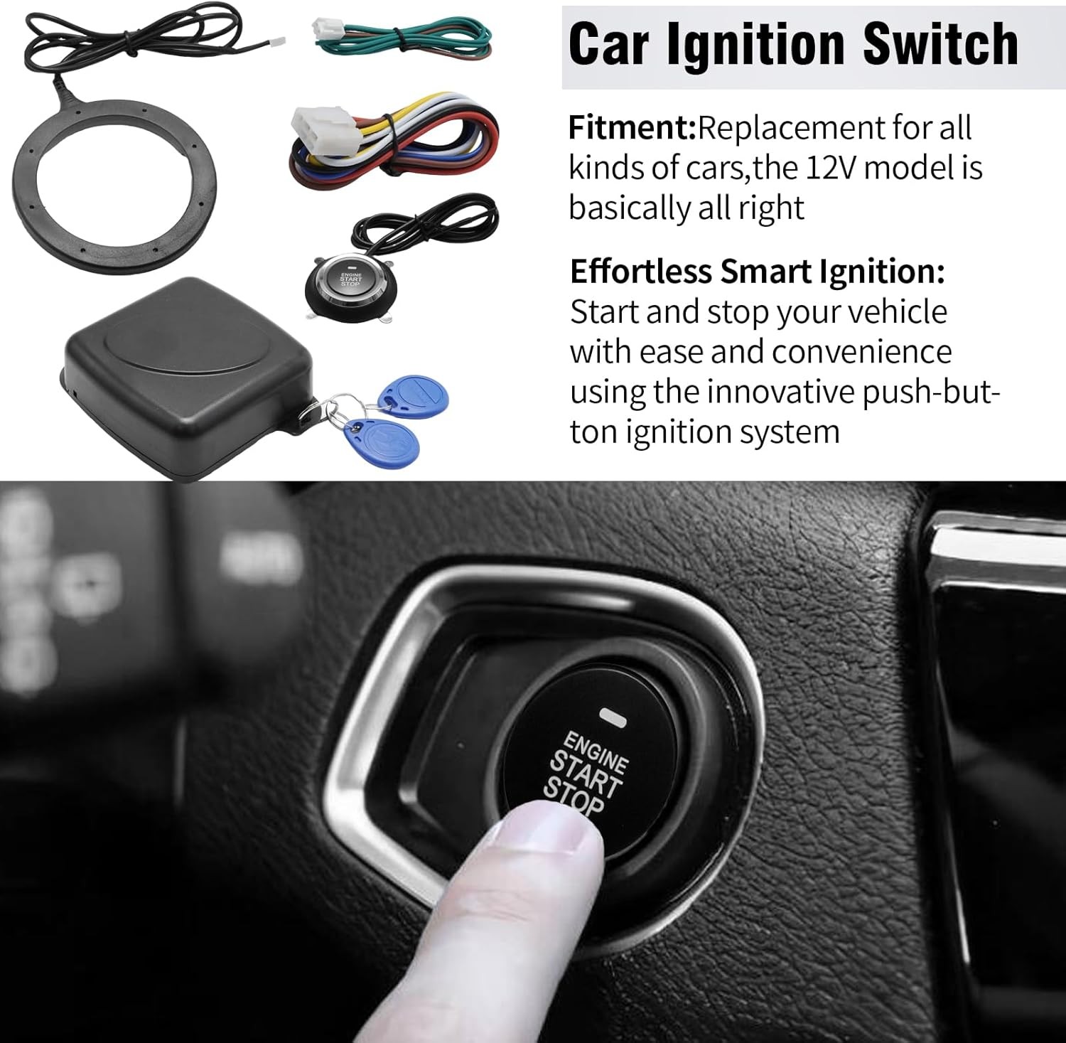 12V Cars Ignition Switch RFID Engine Start Push Button Keyless Entry Starter Kit