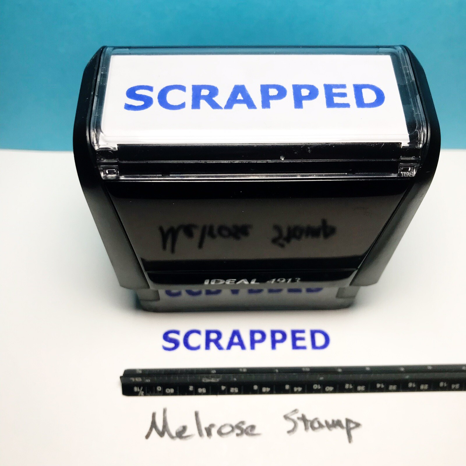 Scrapped Rubber Stamp Blue Ink Self Inking Ideal 4913