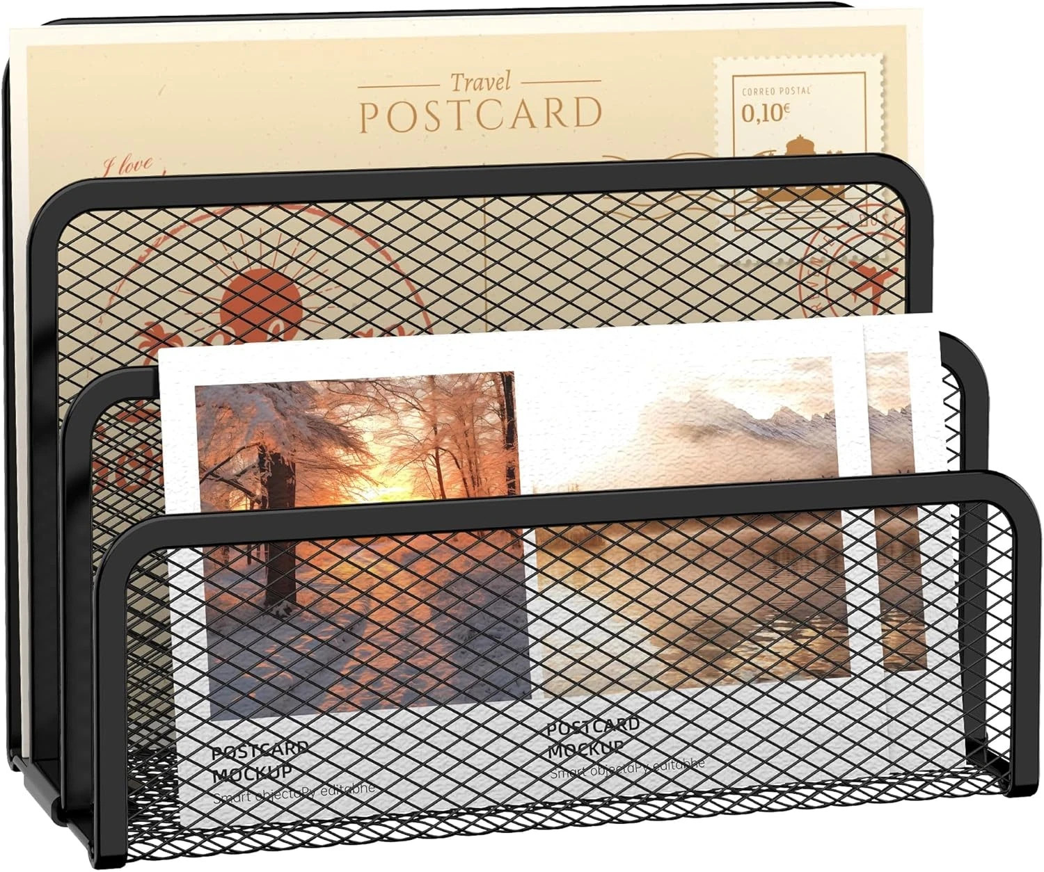Mail Organizer For Desk Mesh Metal Mail Holder Countertop With 3-Slot Letter