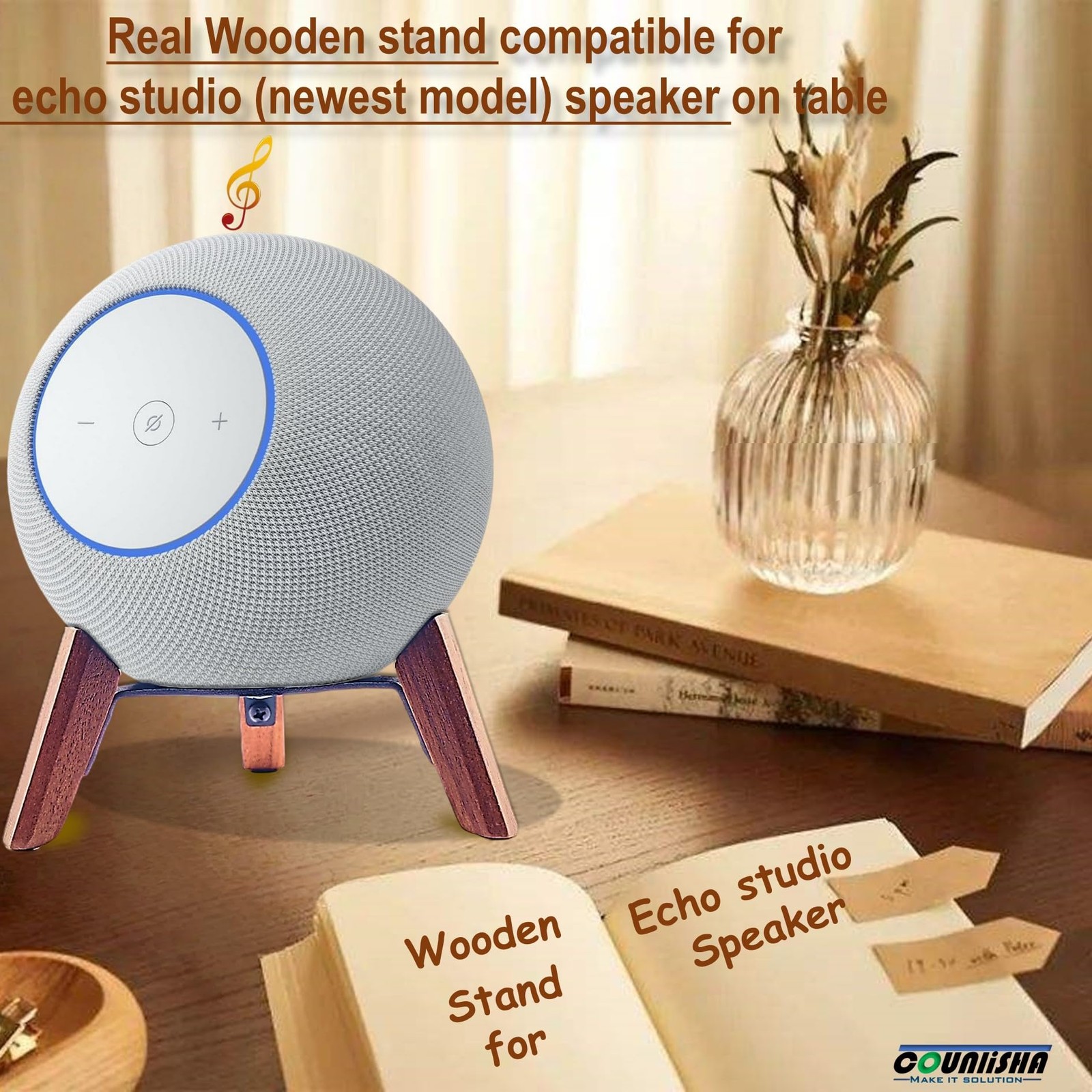 Real Wood Stand for Echo Studio (new Model) 2025,Echo (4th Gen) Home Speaker,...