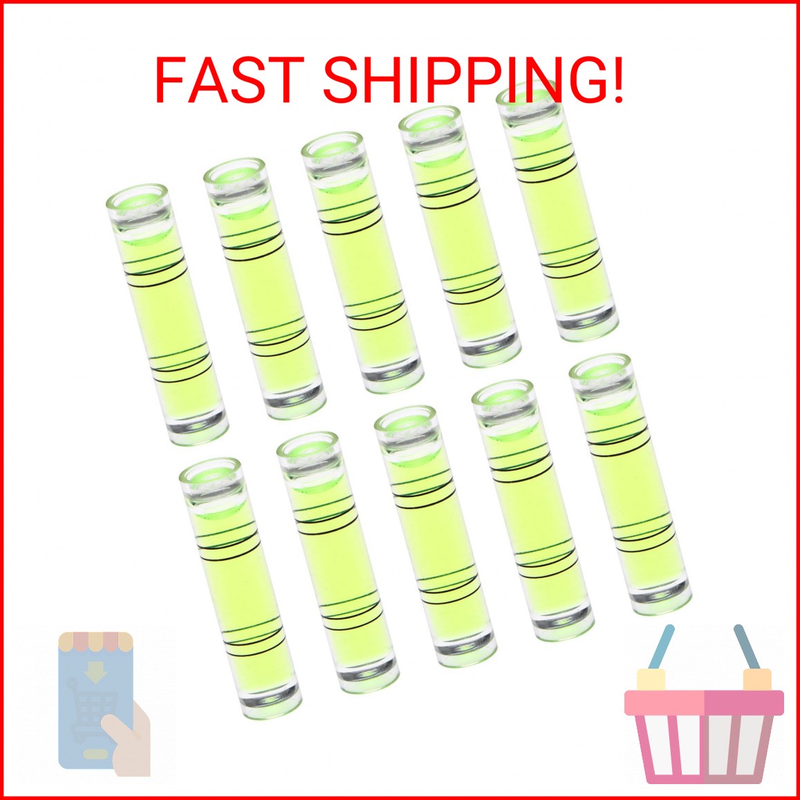 HARFINGTON 10pcs Cylindrical Bubble Level 9.5x40mm Mini Bullseye Spirit Levels f