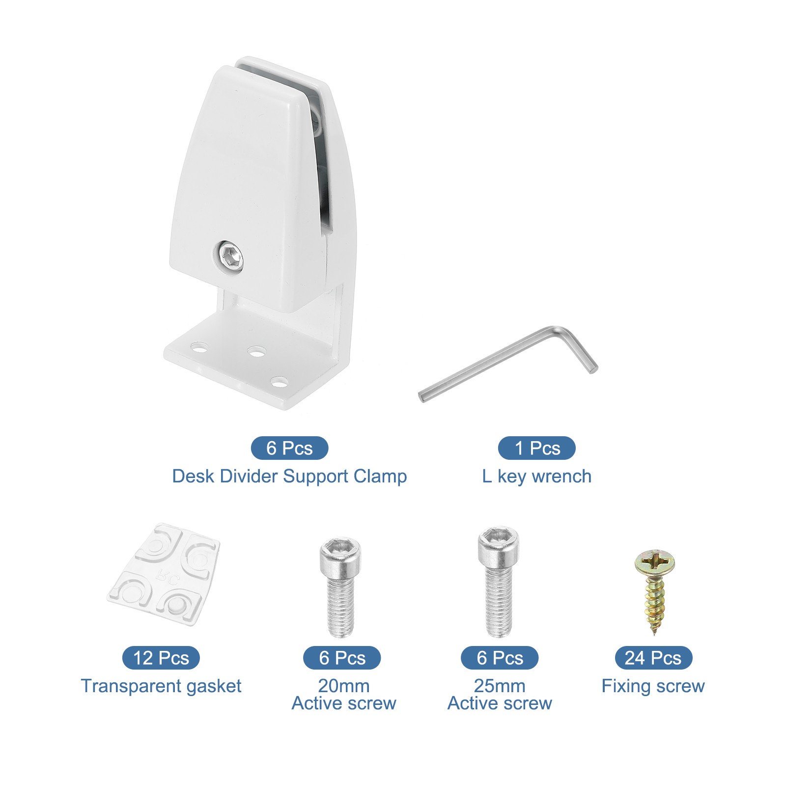 6 Pcs Adjustable Desk Divider Partition Clips,L-Shape Guard Support,Matte White