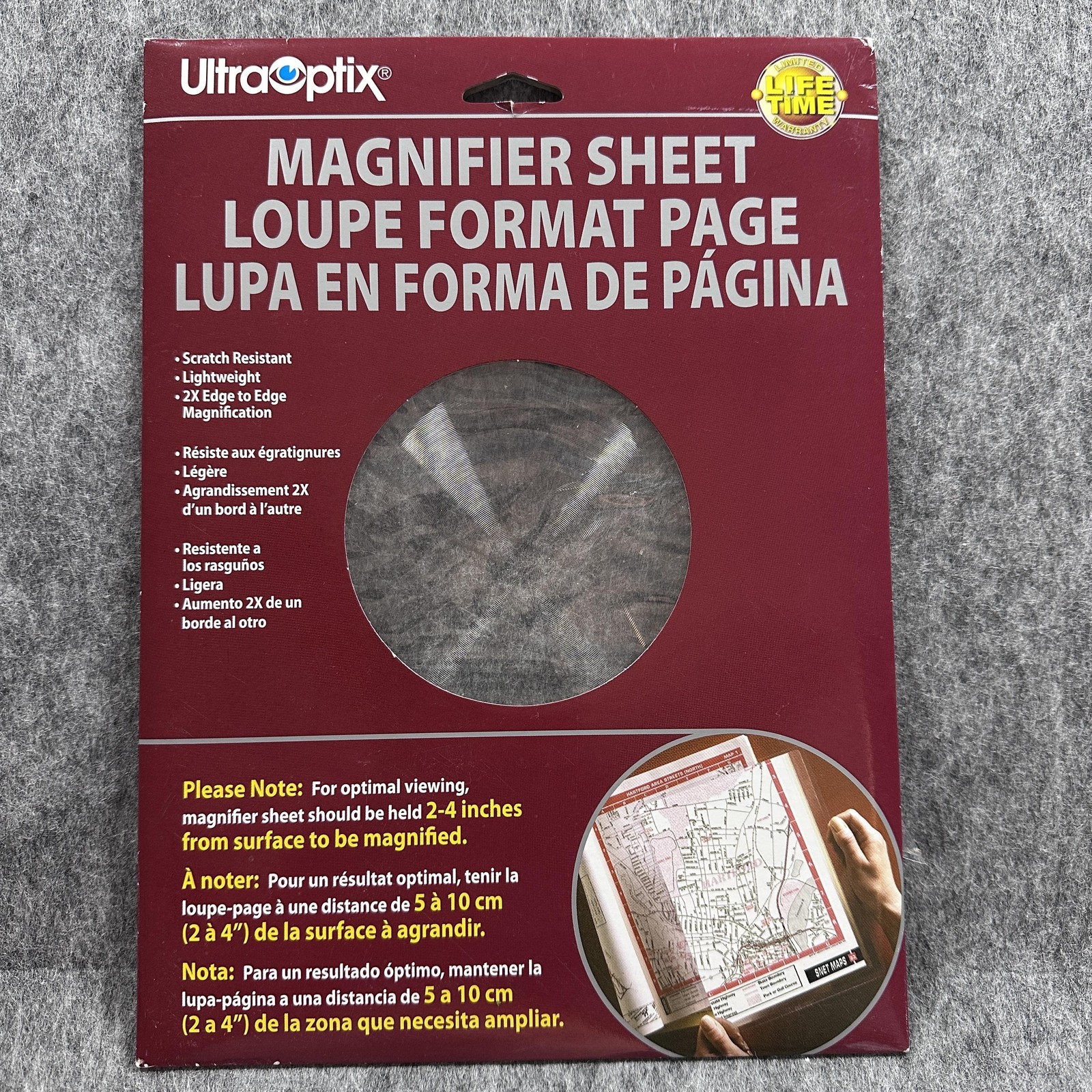 UltraOptix Magnifier Sheet 8.14x11 Inch 2X Page Lens Scratch Resistant