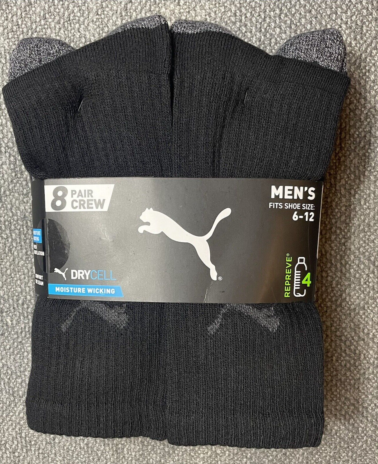 PUMA Men's Crew Sock 16 Pair Total (8) WHITE (3) Gray (5) Black NWT