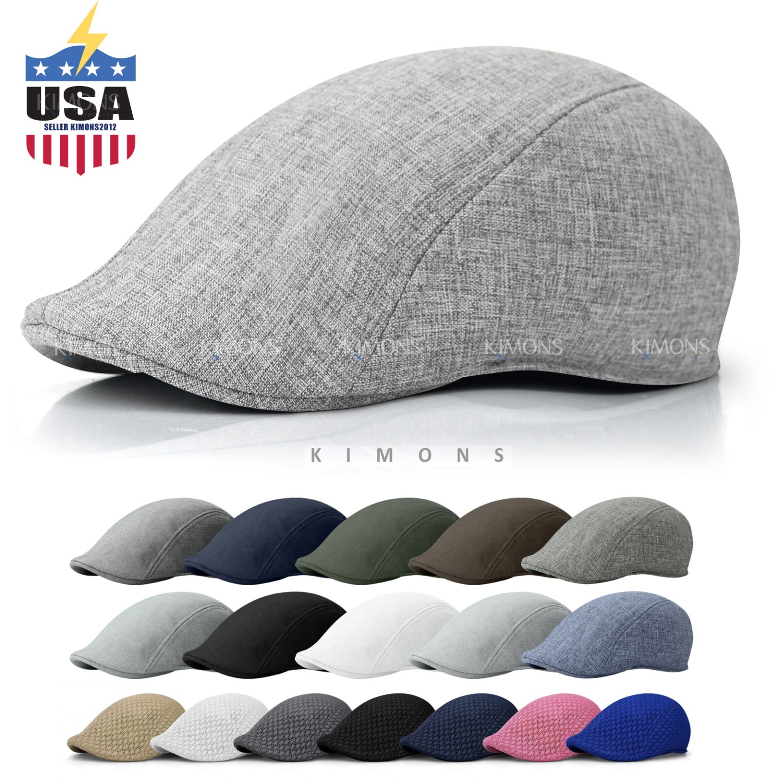 Summer Linen Plain Newsboy Gatsby Cap Ivy Hat Golf Driver Mens Flat Cabbie I