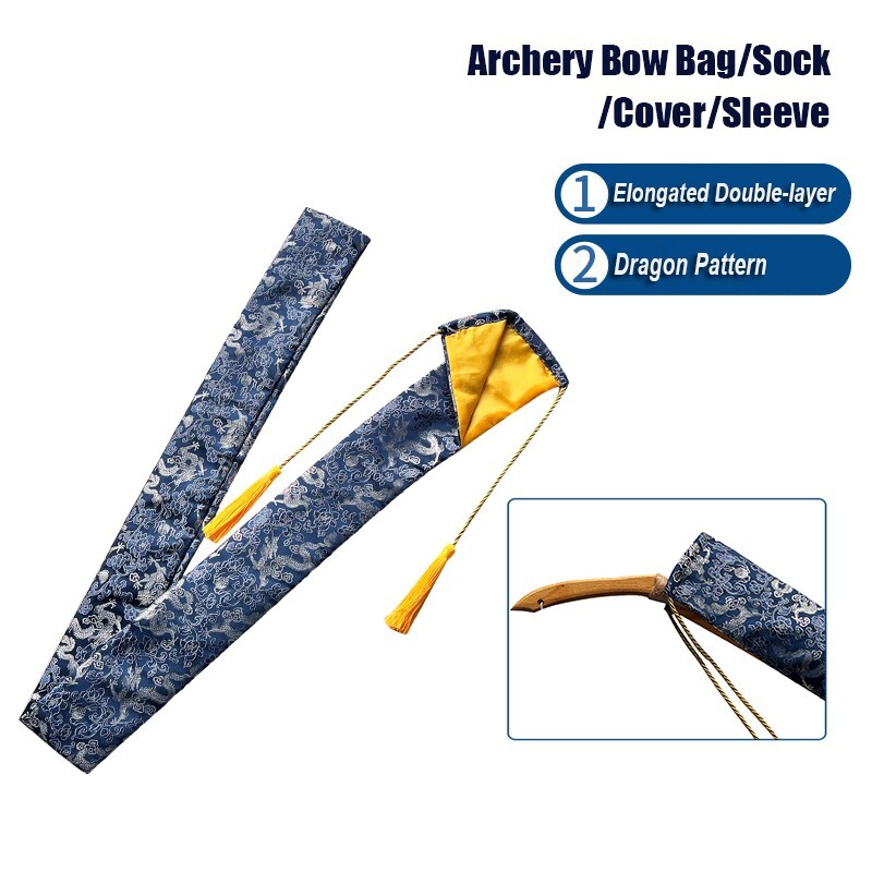 Blue Archery Bow Bag Recurve Compound Bow Sock Cover Dragon Embroidery 150 200cm