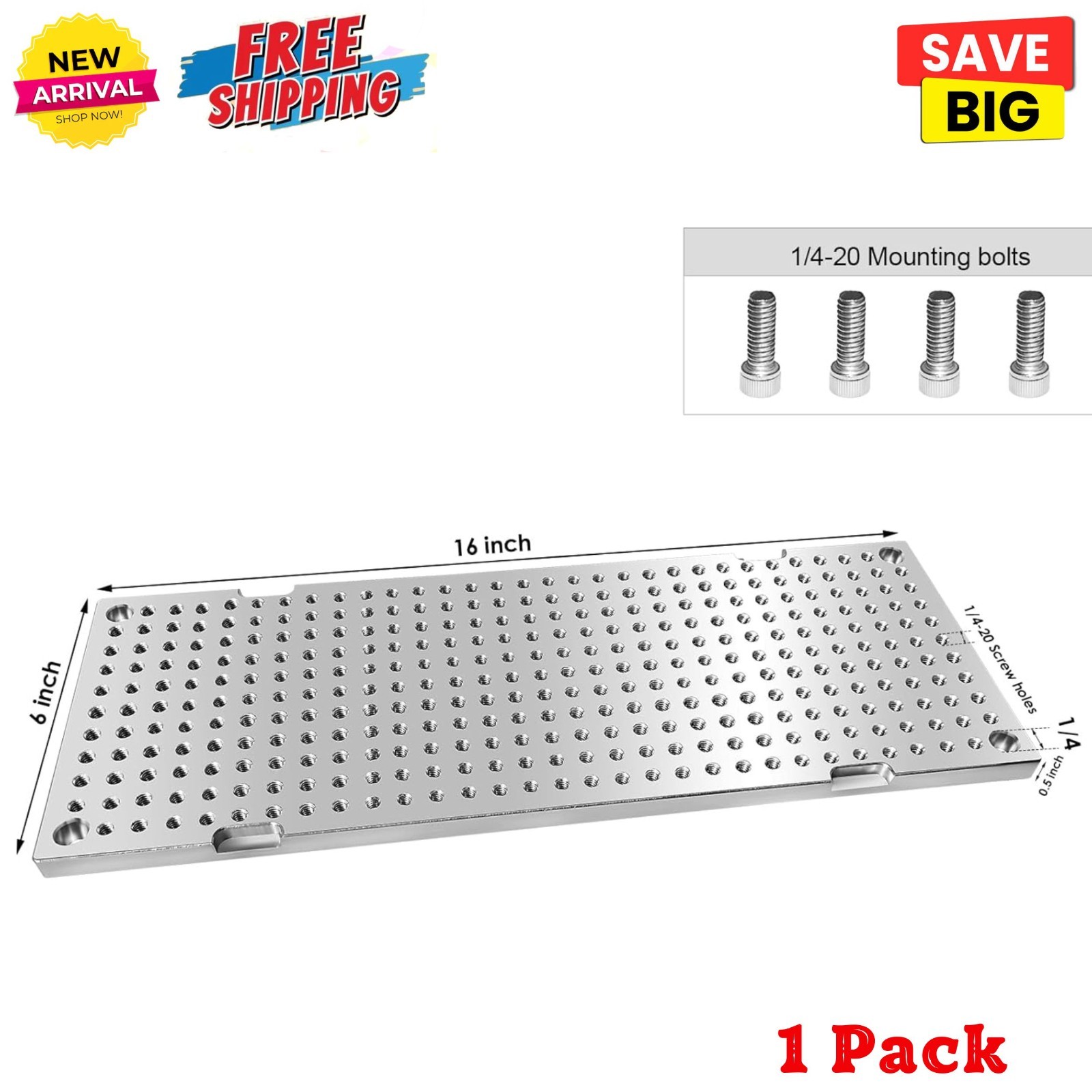 6x16x1/2" Aluminum Fixture/Sacrificial Plate for Bench Drill/ Welding workbench