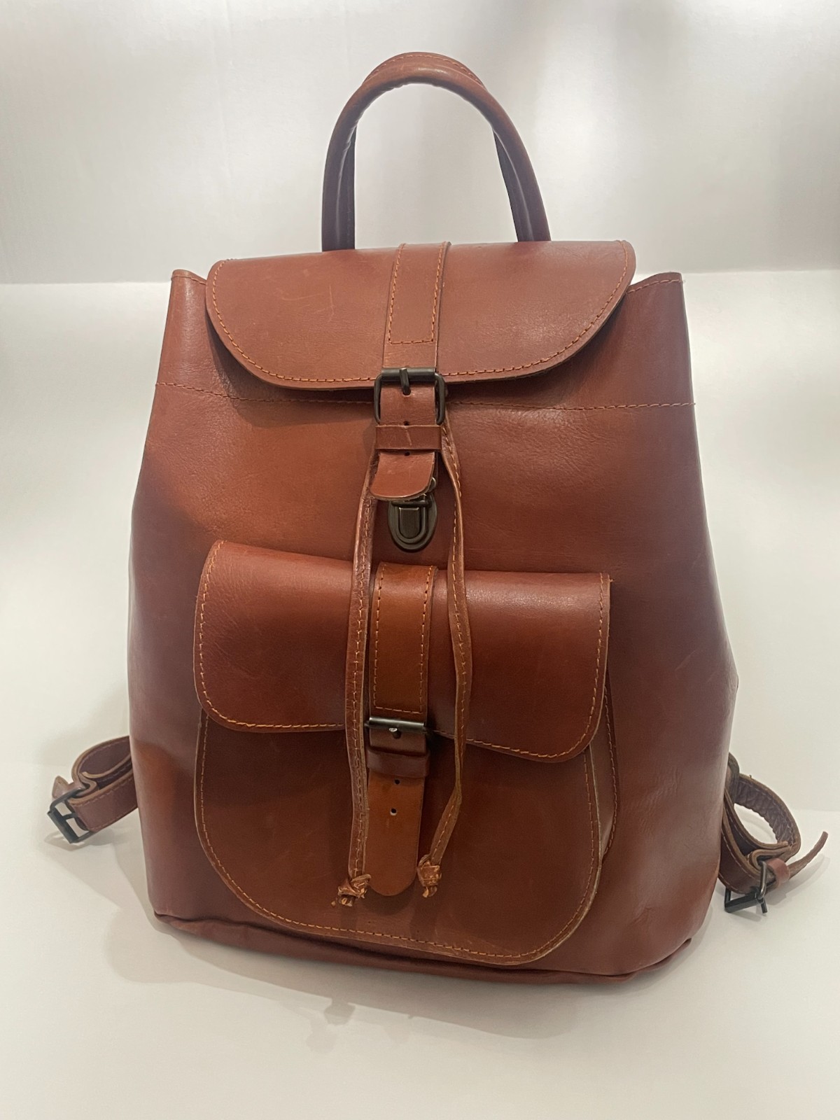 Vintage Banana Republic Greek Leather Rucksack Backpack Brown Safari Travel Bag