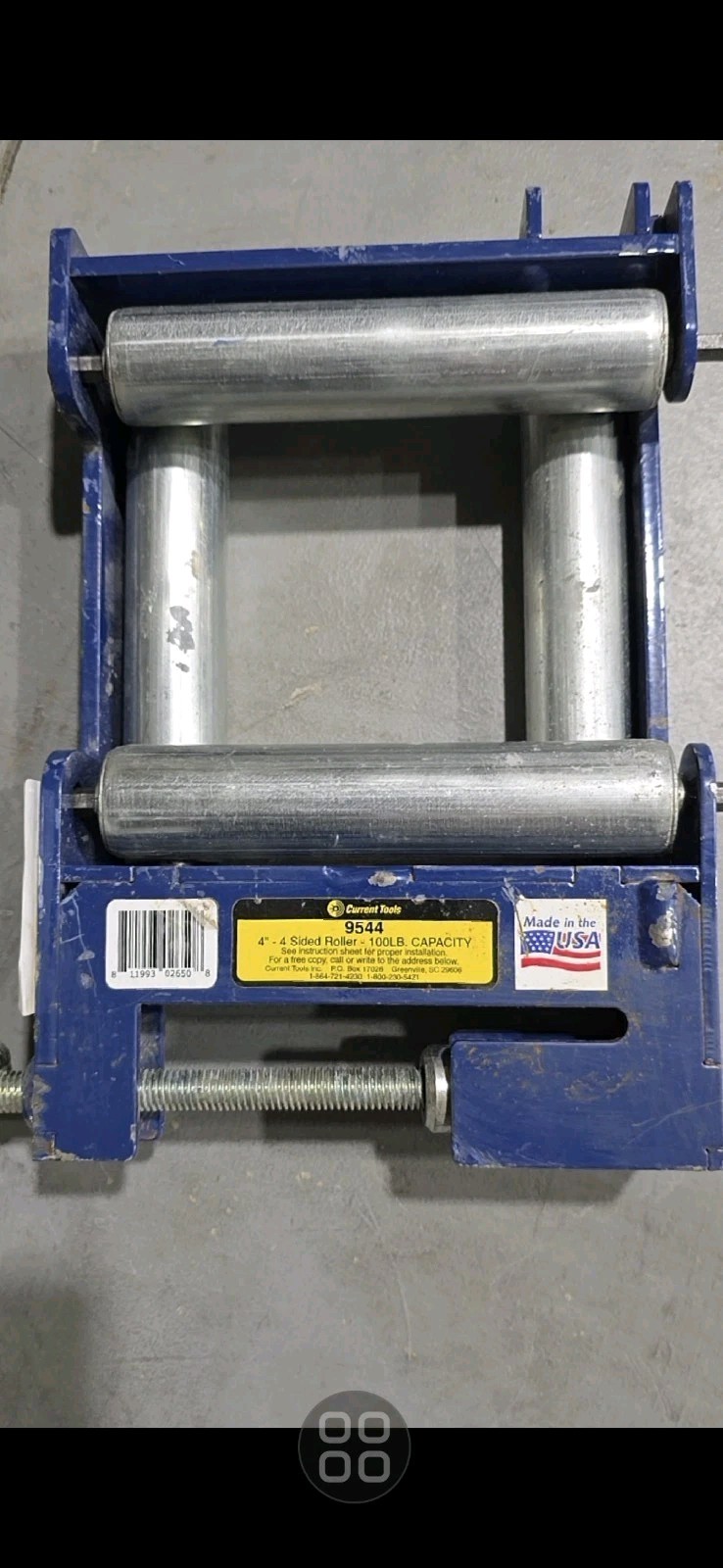 Current Tools 4" 9544 4-Sided Roller 100lb Capacity Cable Pulling Guide Blue USA