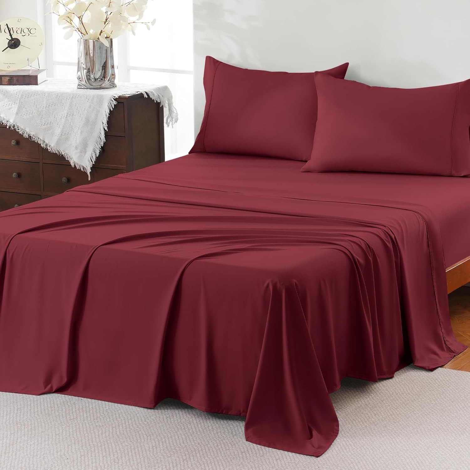 Full Sheet Set,4 Pieces Hotel Luxury Breathable Soft Microfiber Bedsheets Anti