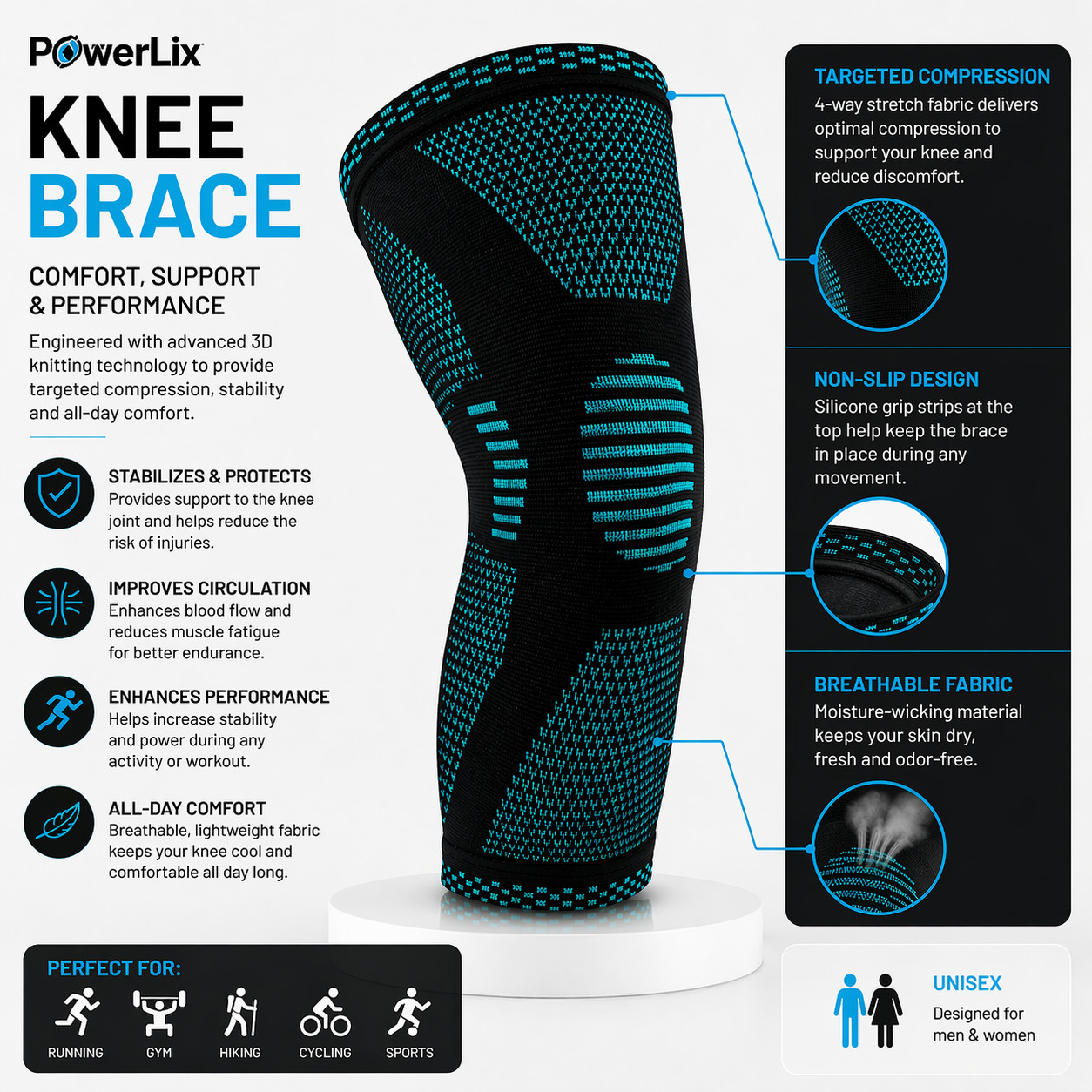 Modvel 2-Pack Compression Knee Brace Men Women Running ACL Arthritis Relief