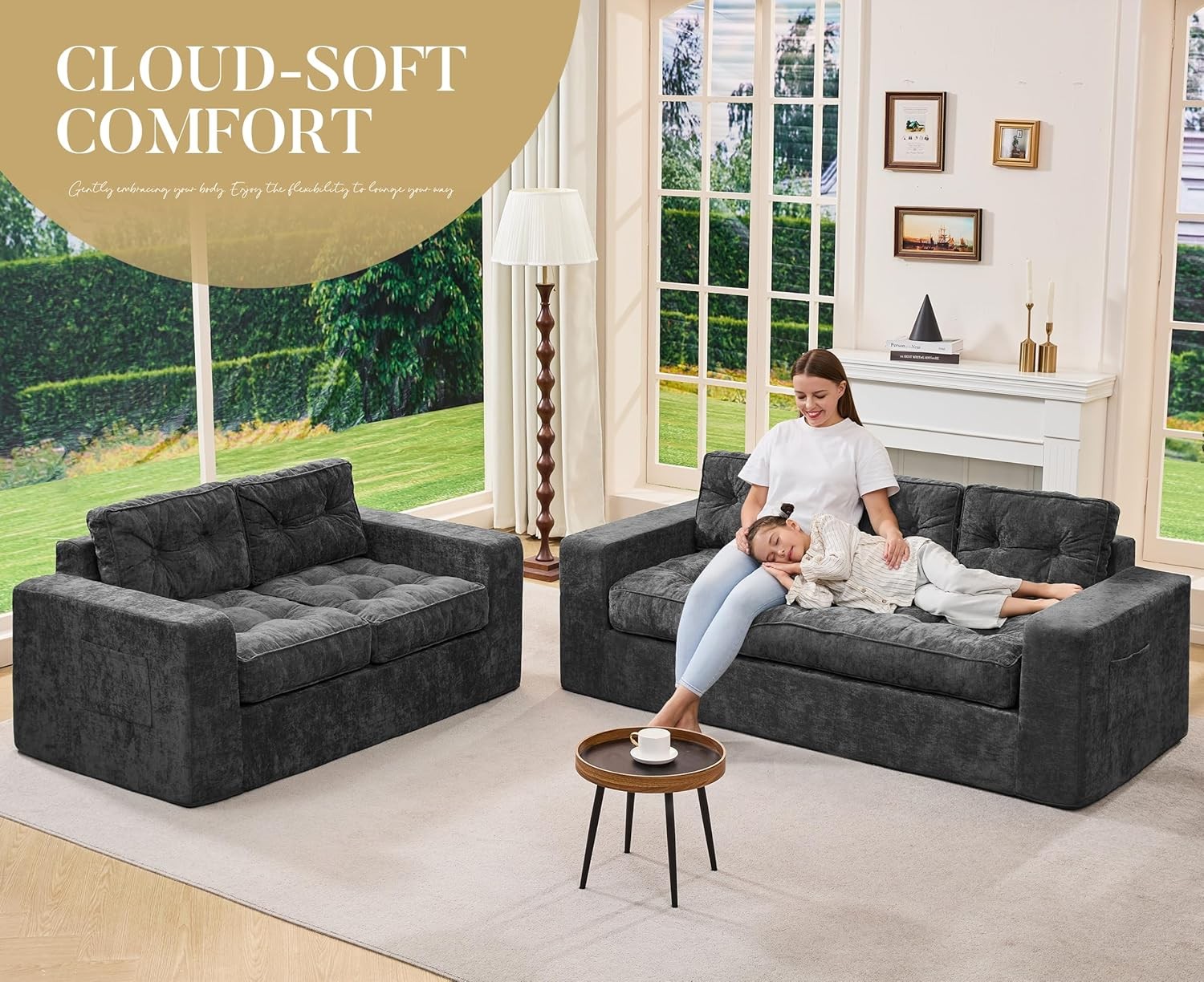 Sofa Couch Loveseat Sofa W/ Chenille Fabric 2-Seater Sofa Small Spaces