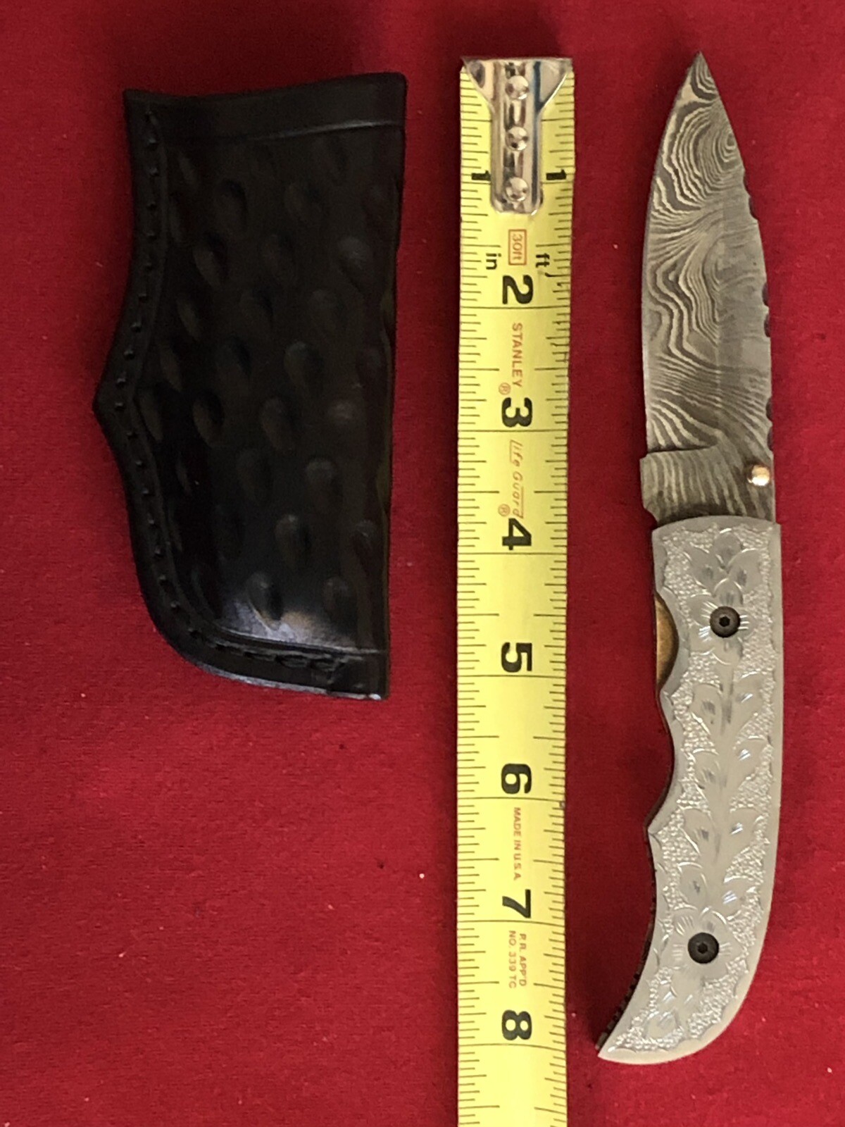 CUSTOM (1) BLADE  FOLDING KNIFE & C.C. LEATHERS SHEATH & BELT CLIP-EXCELLENT