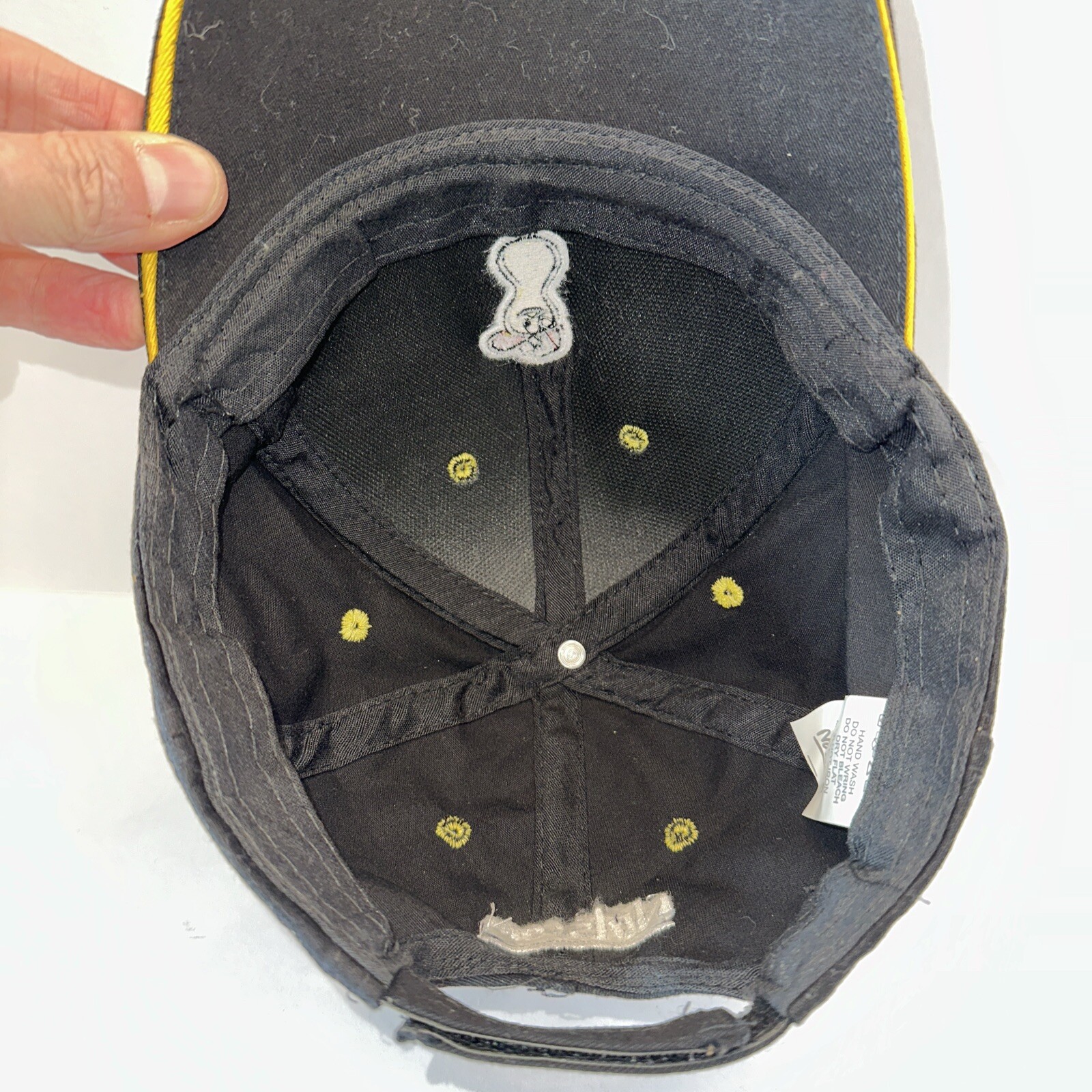 Nuts.Com Black Hat Cap Hoop Loop Yellow Bill Edge Peanut on Front OSFA