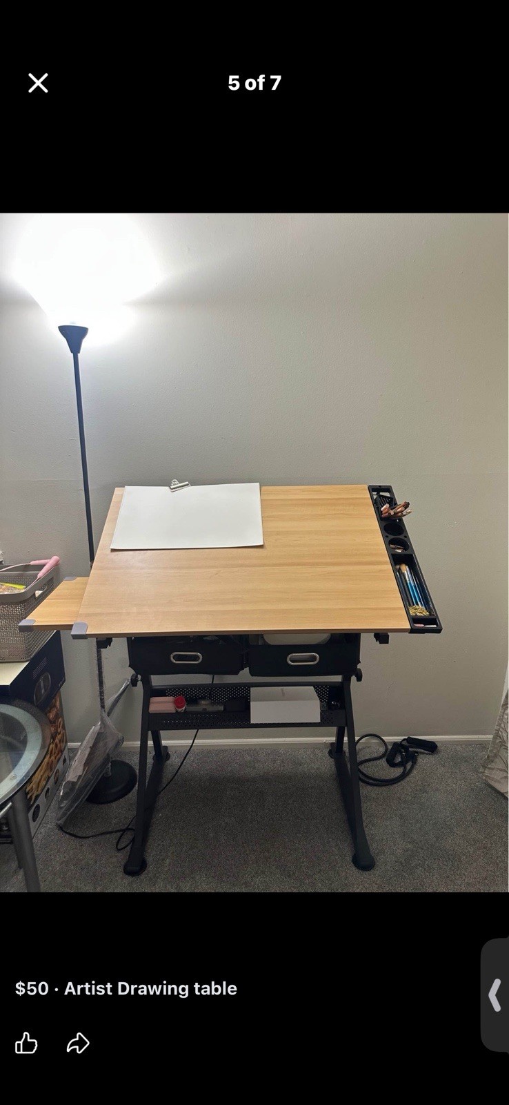 Artist Drawing Table Adjustable Surface with Storage Drawers