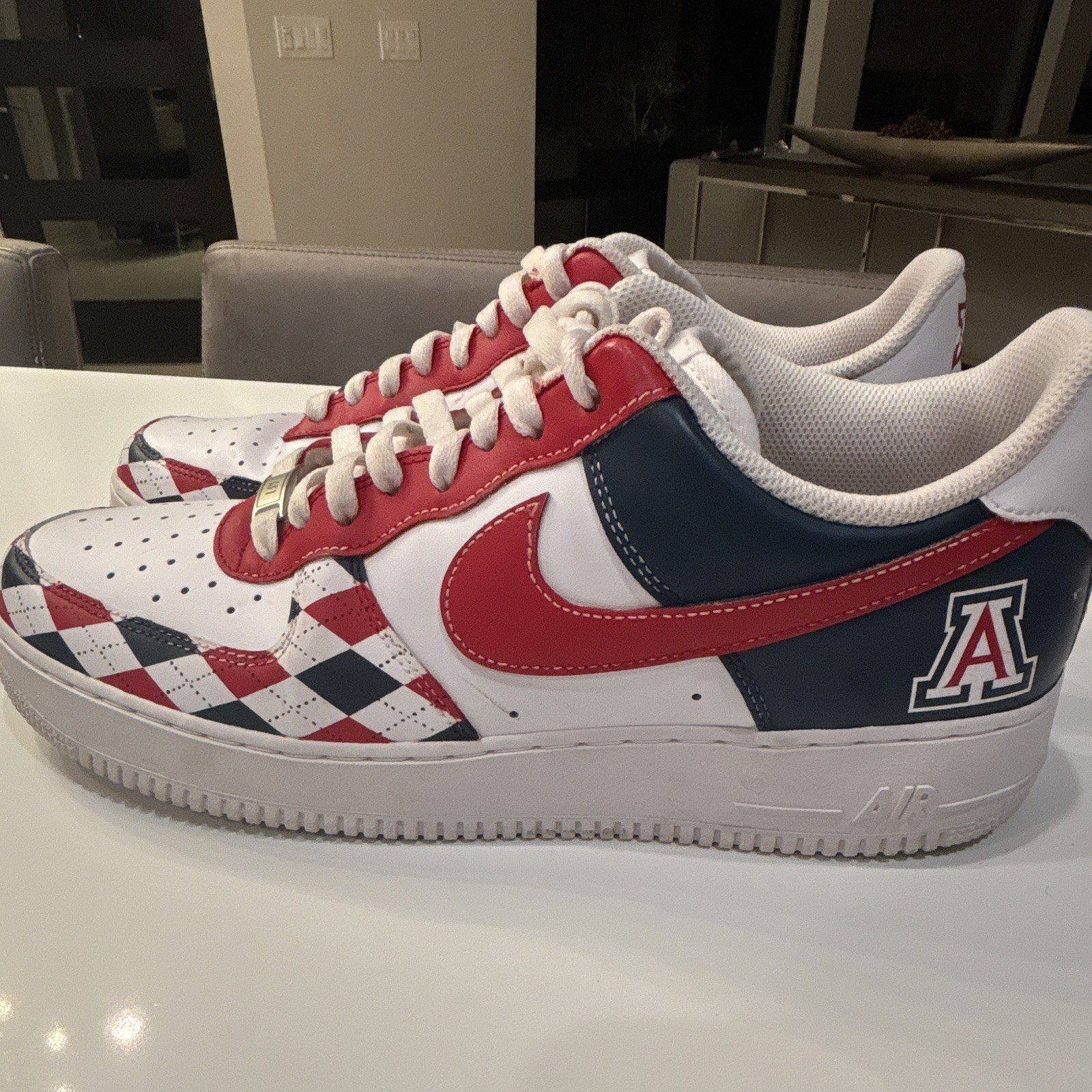 Nike Air Force 1 Men's Size 13 White. 1/1 Custom University of AZ. Pre-Owned .
