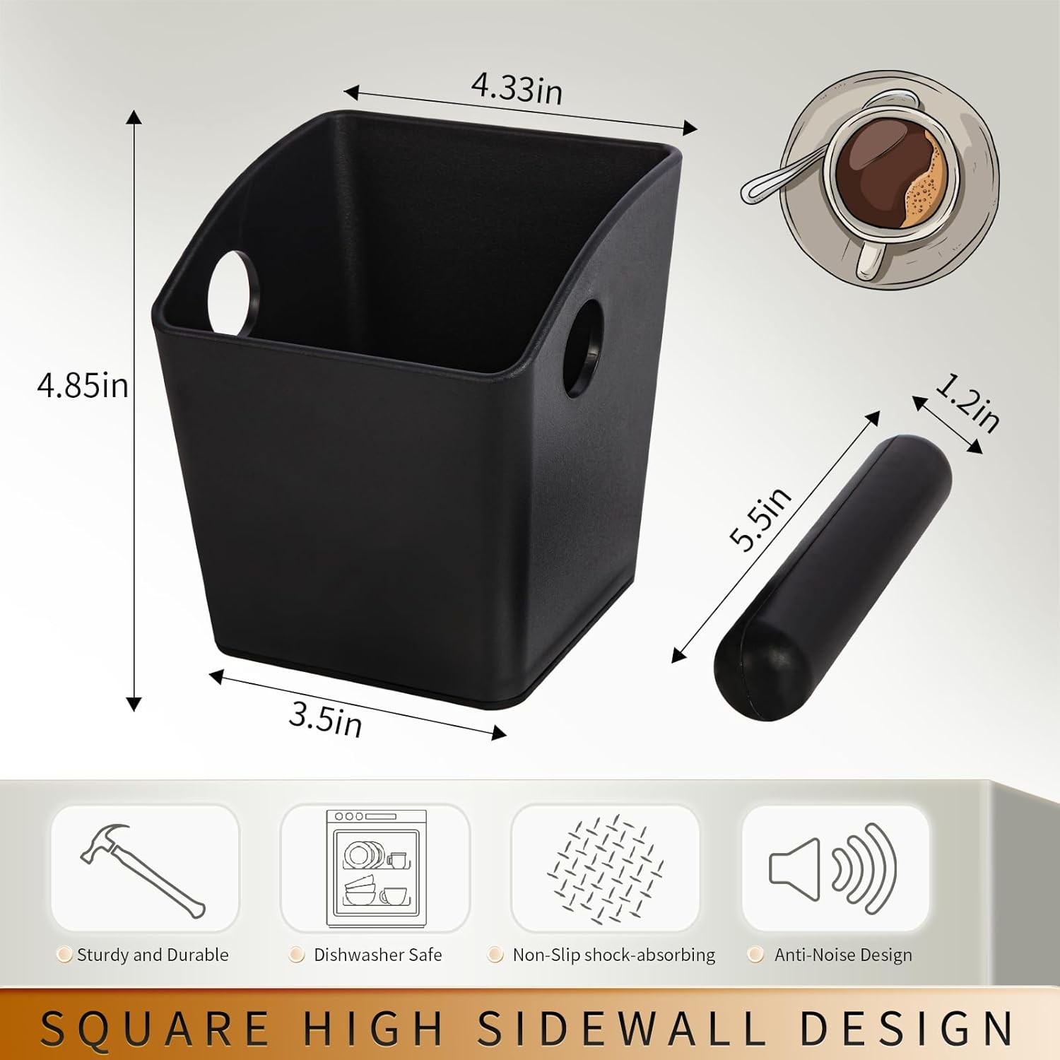 Knock Box Square High Sidewall Design Espresso