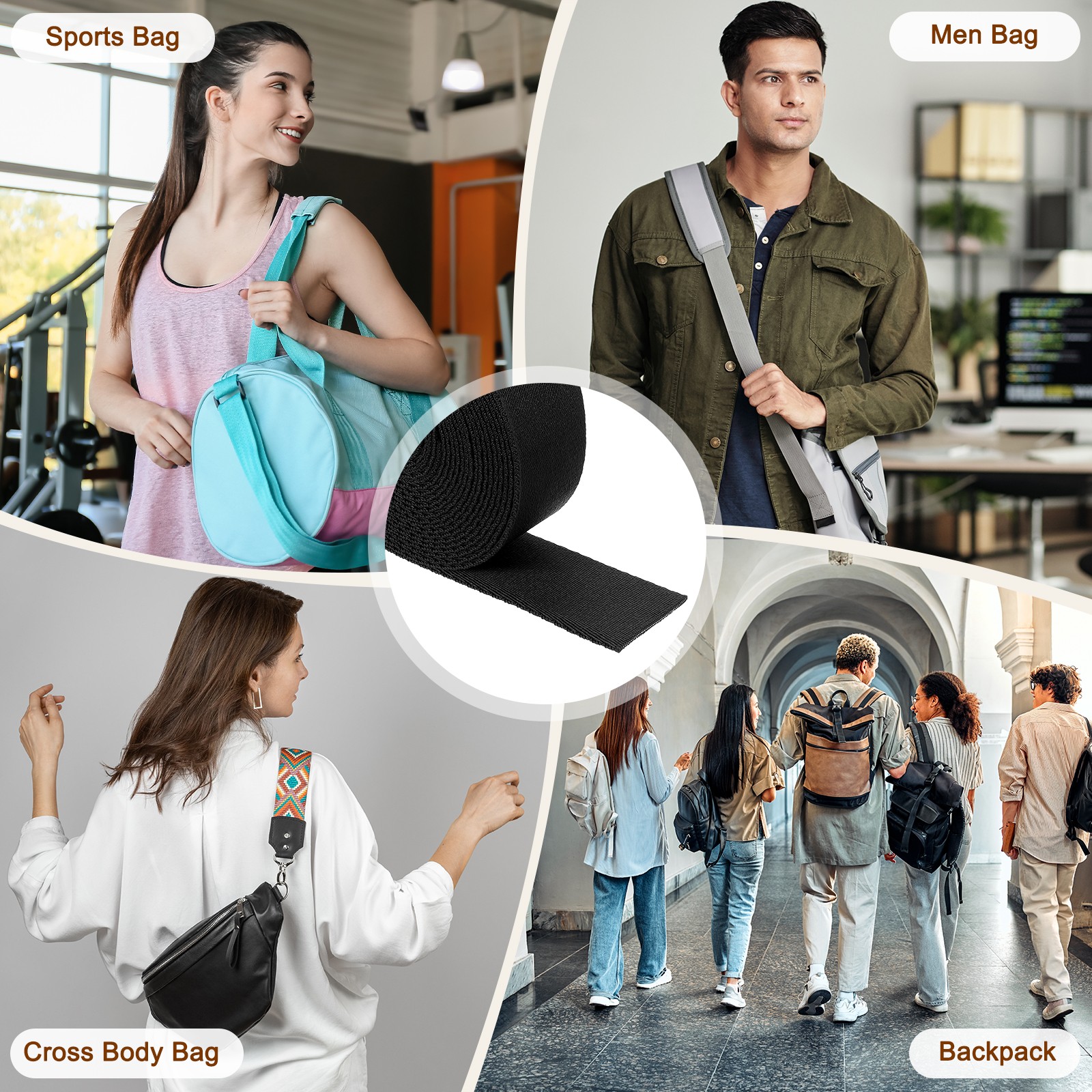 5 Yards Nylon Webbing Strap 1 3/8Inch Bag Flat Webbing Straps Black]