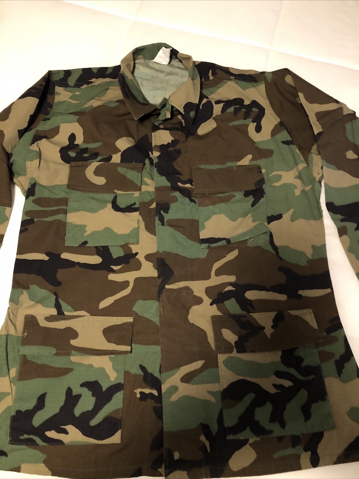 US Army BDU Shirt Coat  Adult Large Regular Mens Woodland Camo Military Patches