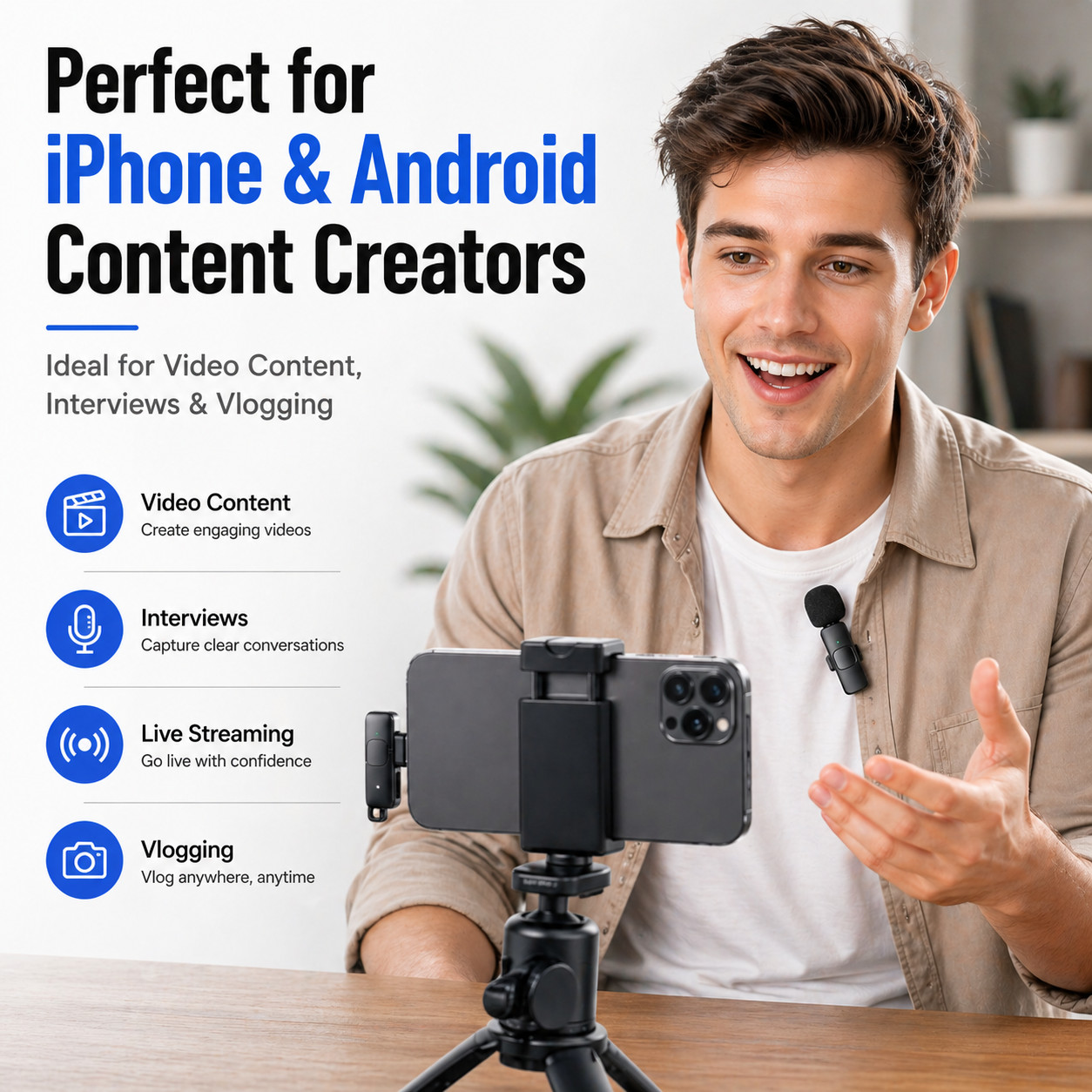 Lavalier Microphone Wireless Audio Video Recording Mini Mic For Android/iPhone