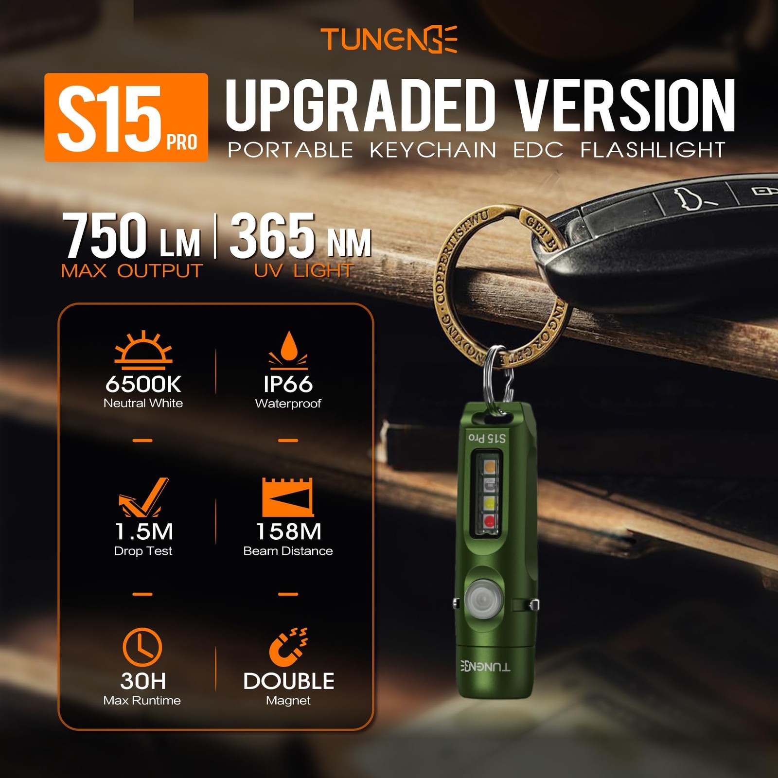 S15Pro Rechargeable Keychain Flashlight,750 High Lumen EDC Pocket Flashlight ...