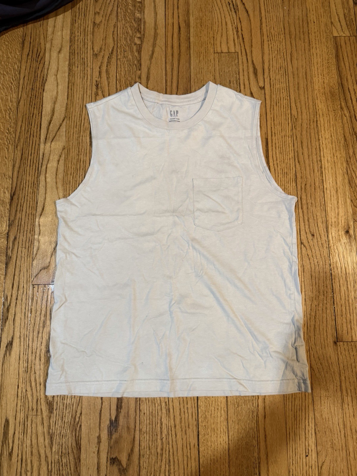 GAP Pocket Tank Crew Neck Sleeveless Light Beige S 100% Organically Grown Cotton