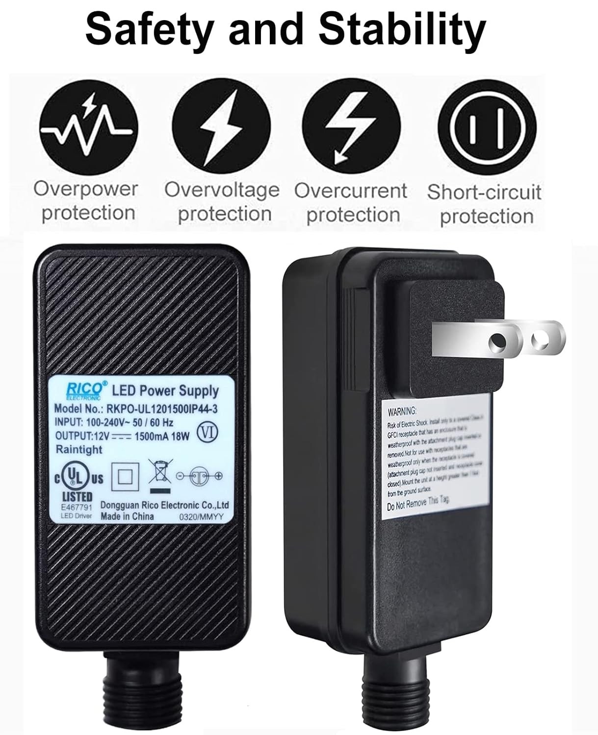 12V 1A Class 2 Power Supply Adapter Transformer For LED String Light Outdoor US