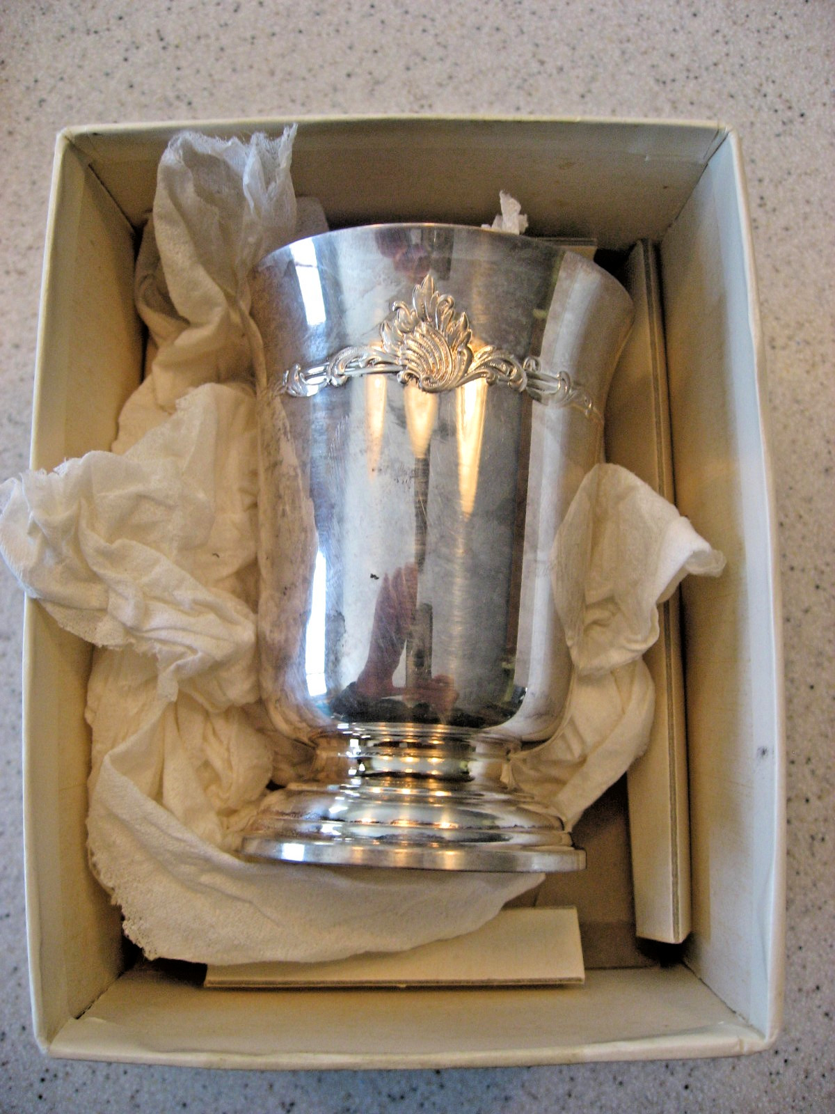 Vintage Christofle Alice Silverplate Christening Cup w/Box and Some Tarnish