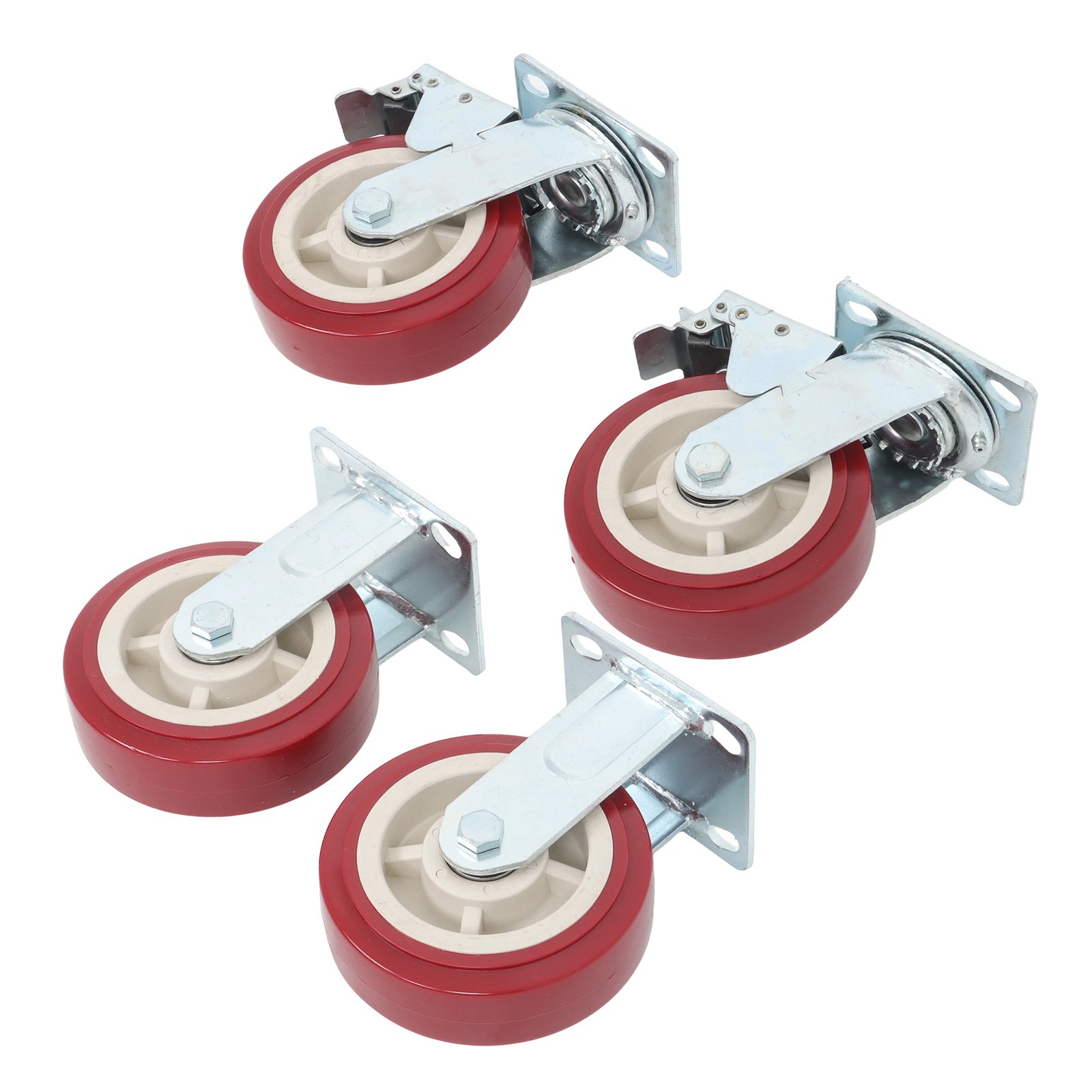 4 Pack 6" × 2" Swivel Caster Wheels (2 With Brakes, 2 Without Brakes) Heavy Duty