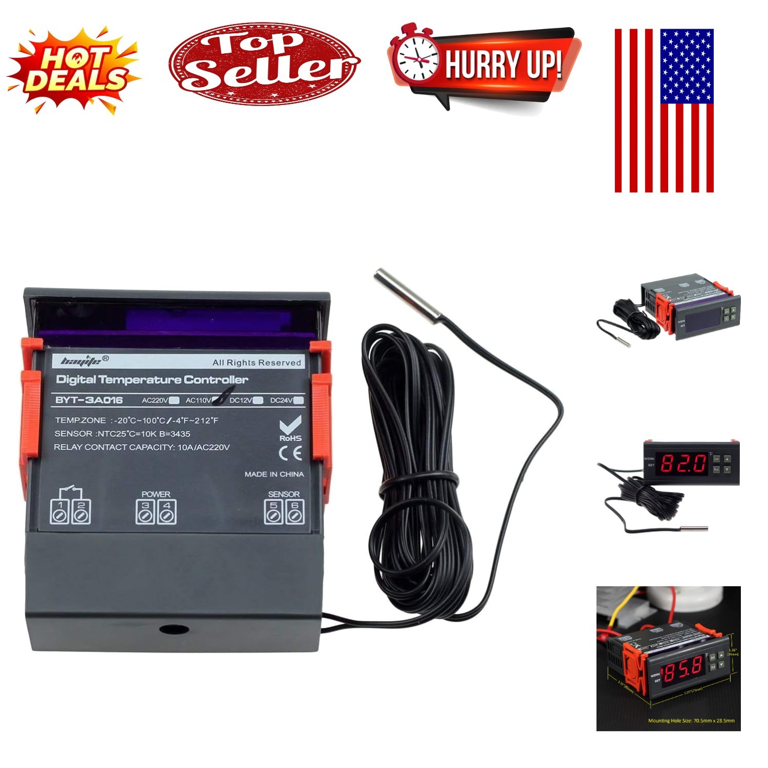 110V Digital Temperature Controller with Waterproof Probe