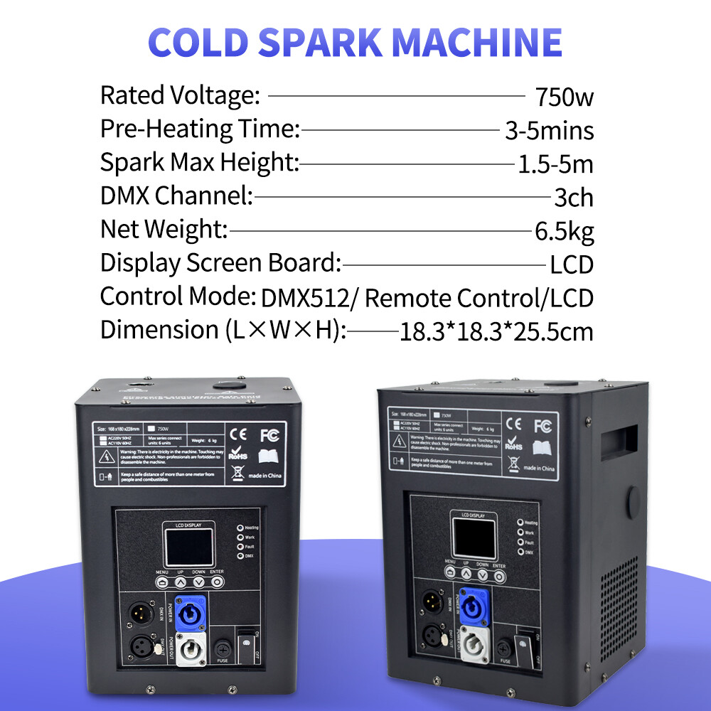 750W Cold Spark Machine LCD Firework Machine DMX512 DJ Stage Effect Black