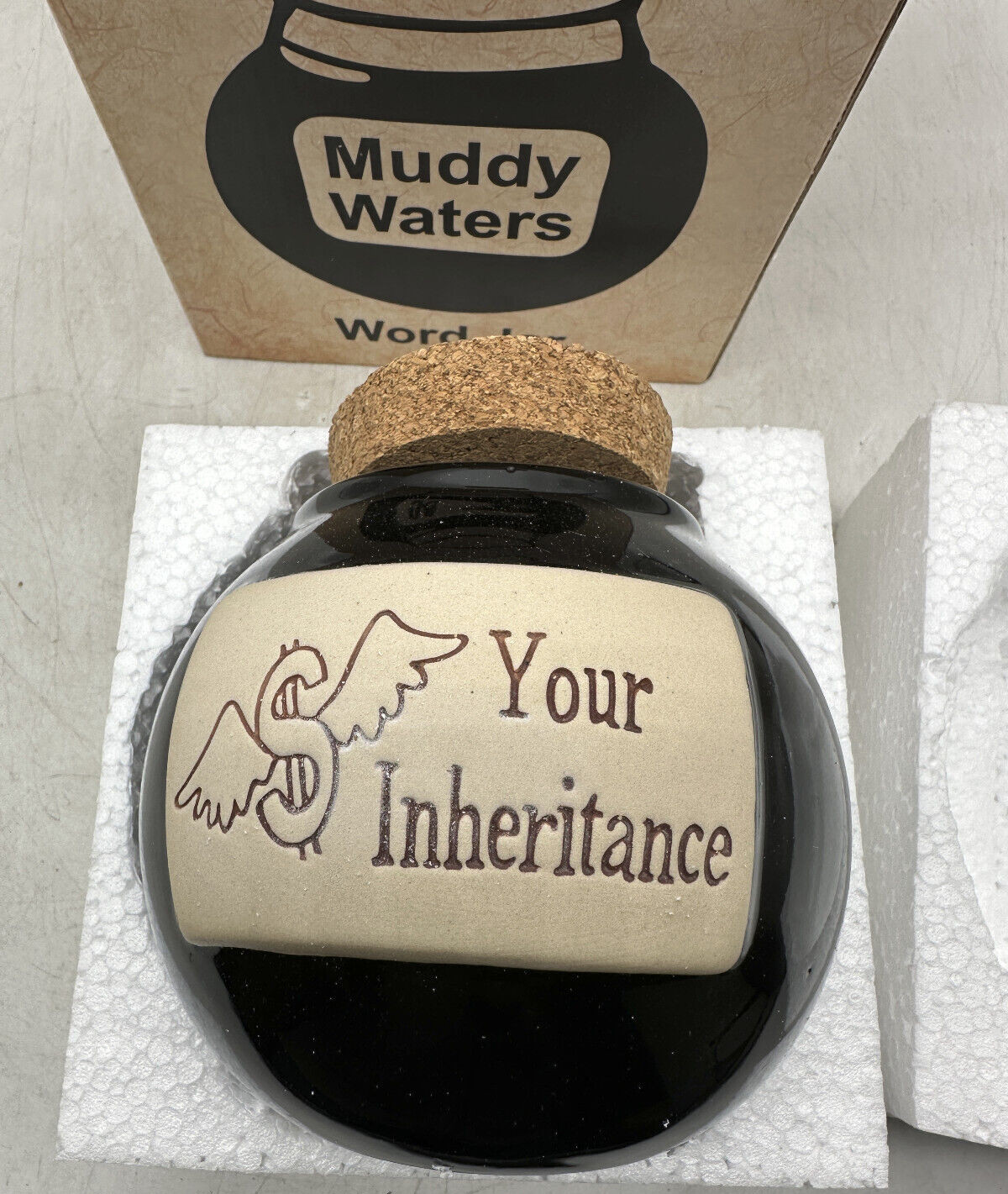 Muddy Water Ceramic Pottery Word Jar "Your Inheritance" Cork Lid New in Box