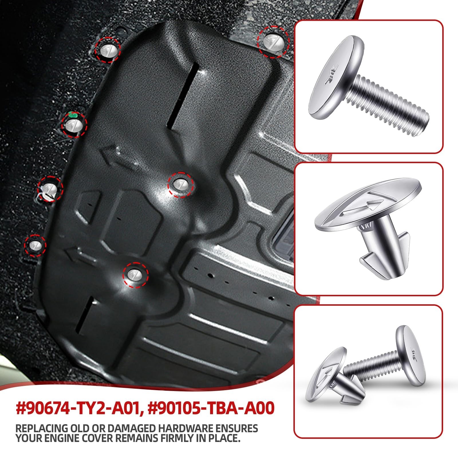 8PCS Engine Splash Shield Hardware Kit, Lower Cover Pin Screws, 90674-TY2-A01...