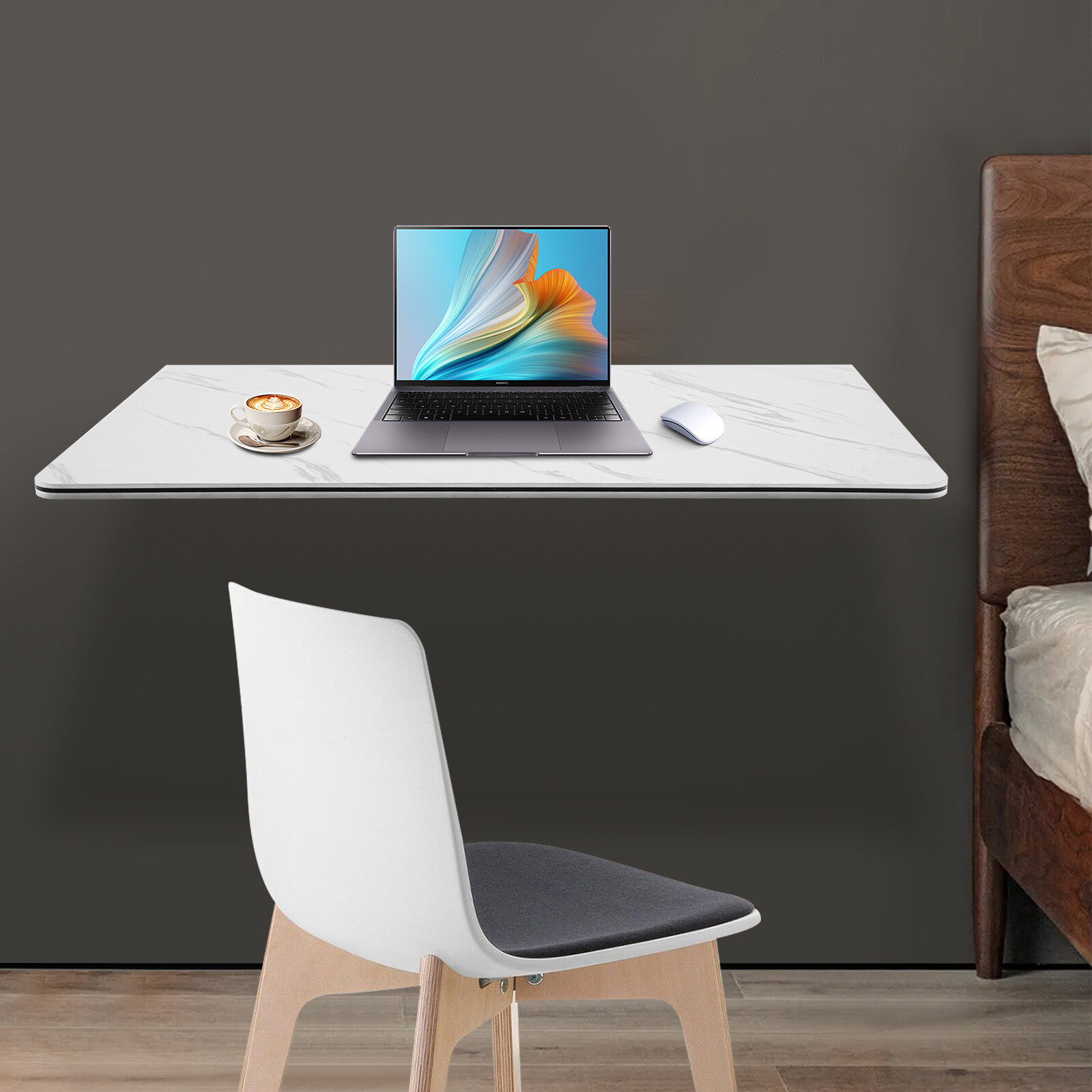 Folding Wall Mounted Laptop Desk with Brackets Space Saving Foldable Table