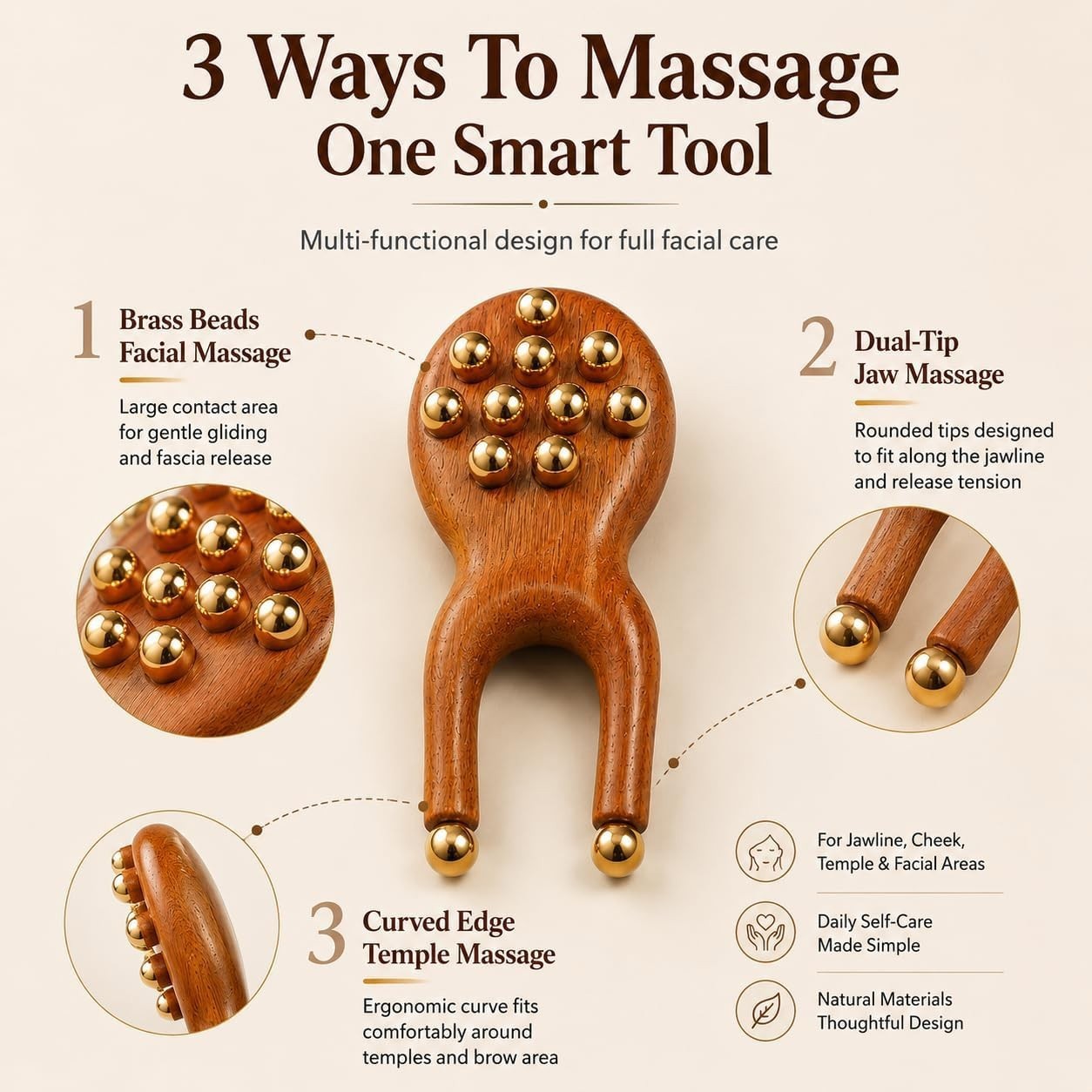 Scarab Acupressure Tool & Wooden Gua Sha Comb, Sandalwood Facial Massage Tool