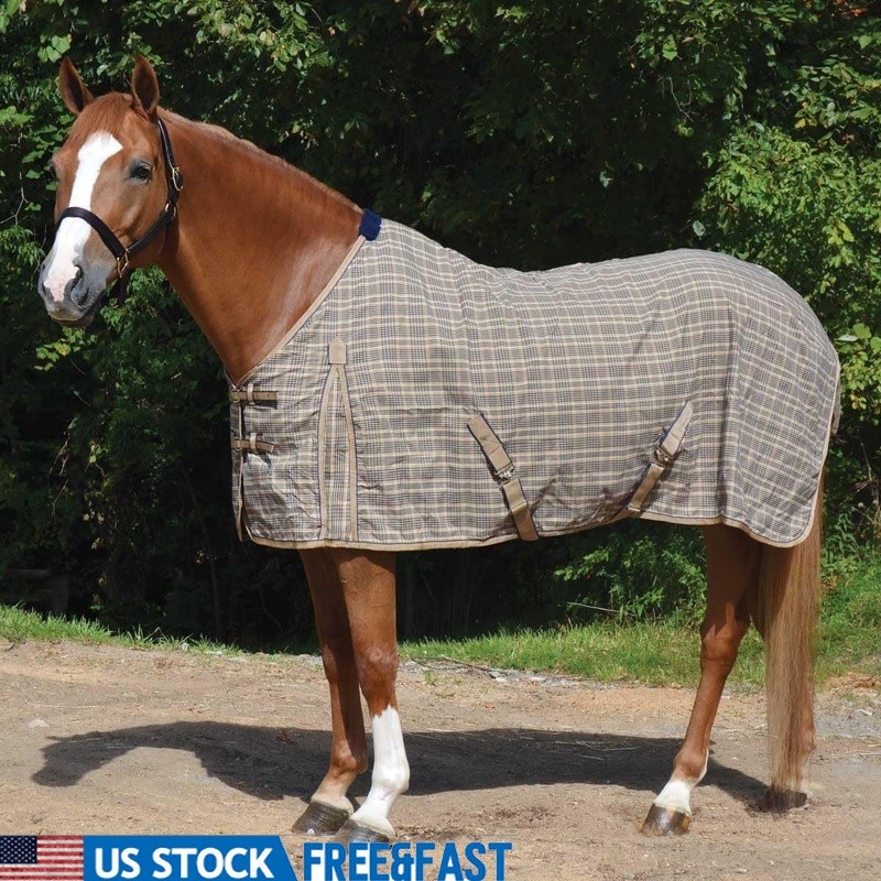 Lightweight Plaid Horse Blanket Fleece Wither Protection Detachable Leg Straps