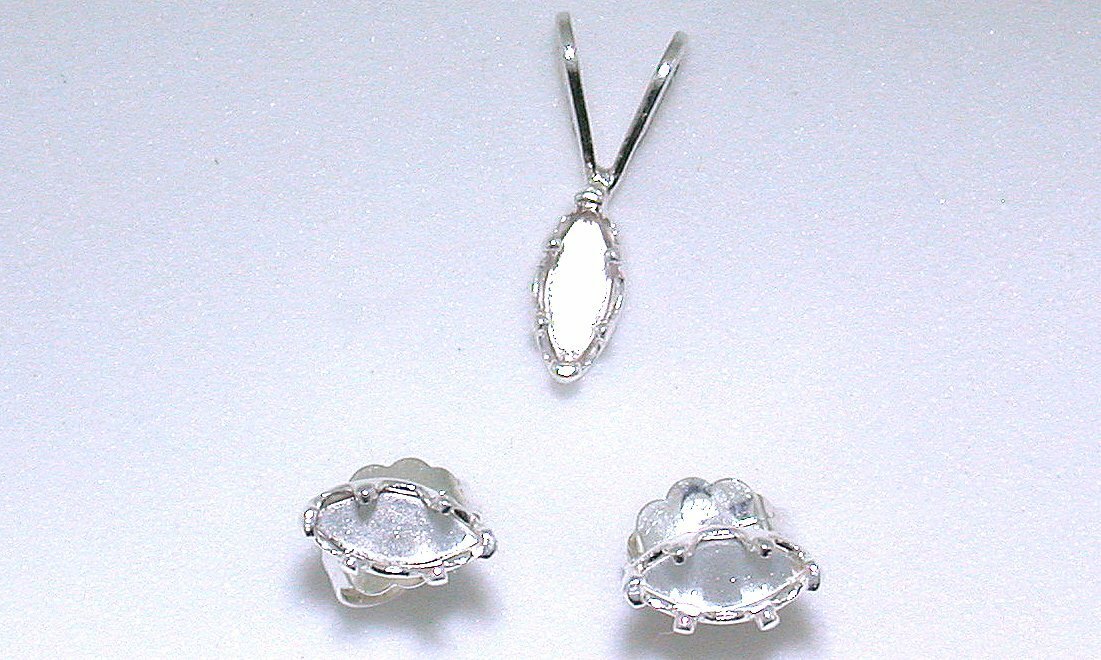 6x3 6mm x 3mm Marquise Earrring Snap Tite Earring & Pendant Sterling Set EBS9125
