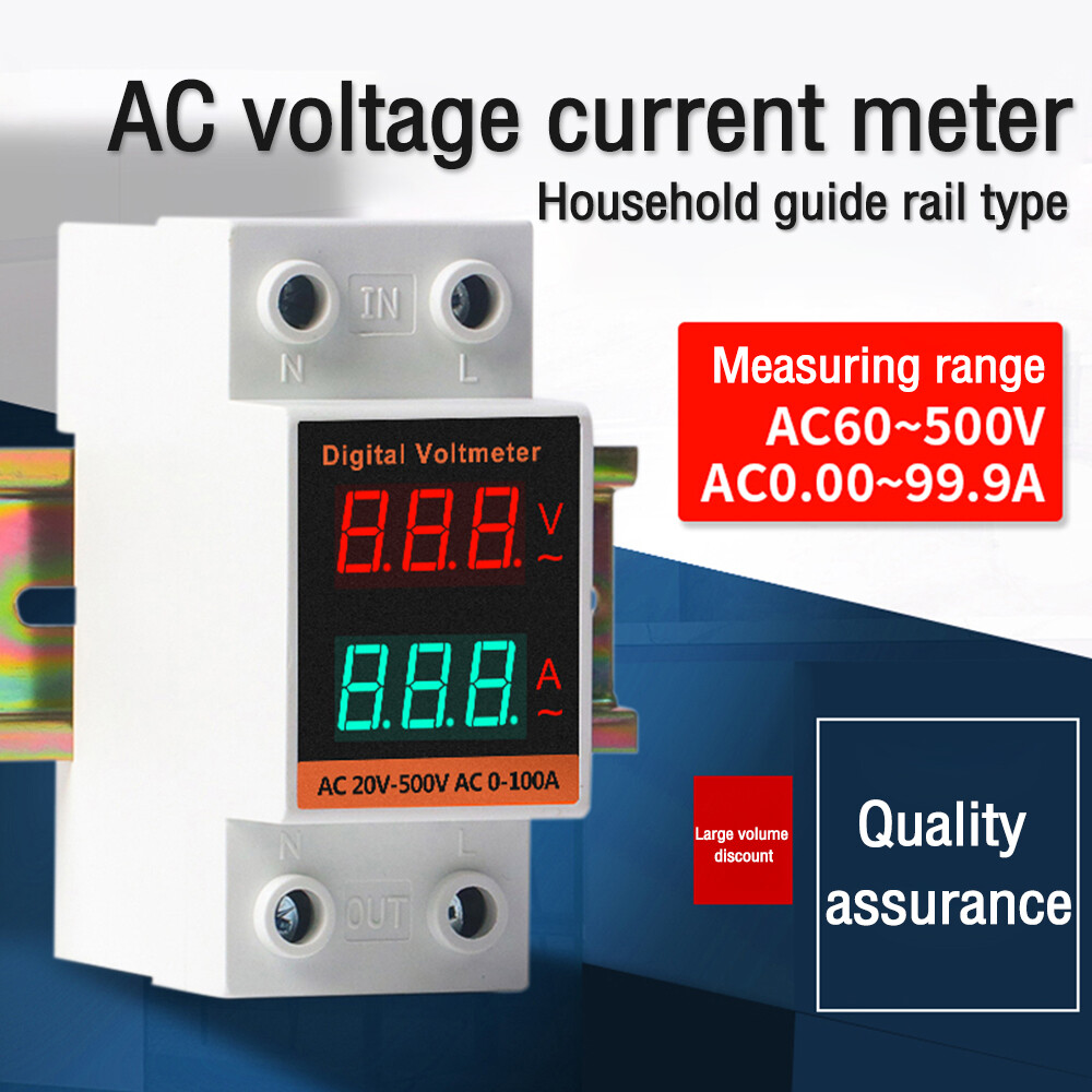 Din Rail LCD Digital Voltmeter Ammeter Electricity Meter AC 60-500V 0.00-99.9A