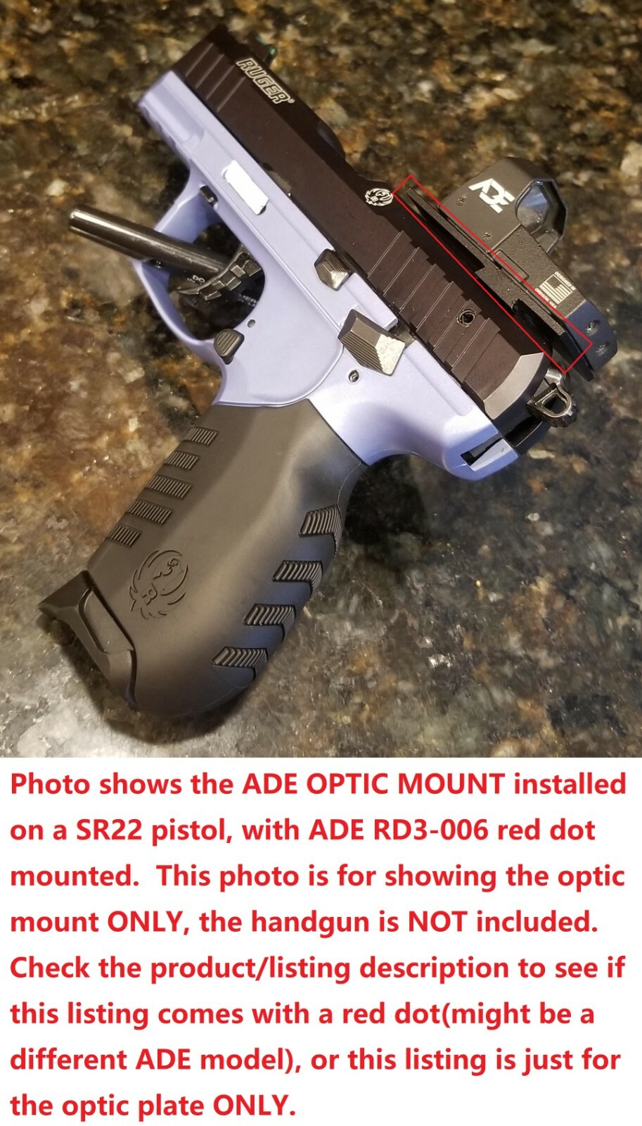 Ade Advanced Optics RD3-006B GREEN Dot Reflex red Sight Pistol +mount Ruger SR22