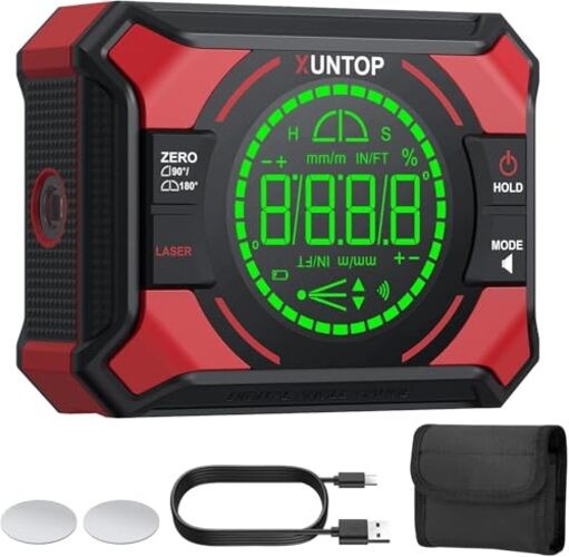4x90/2x180°(0.01°) Digital Angle Finder with Dual Laser Digital Angle Gauge