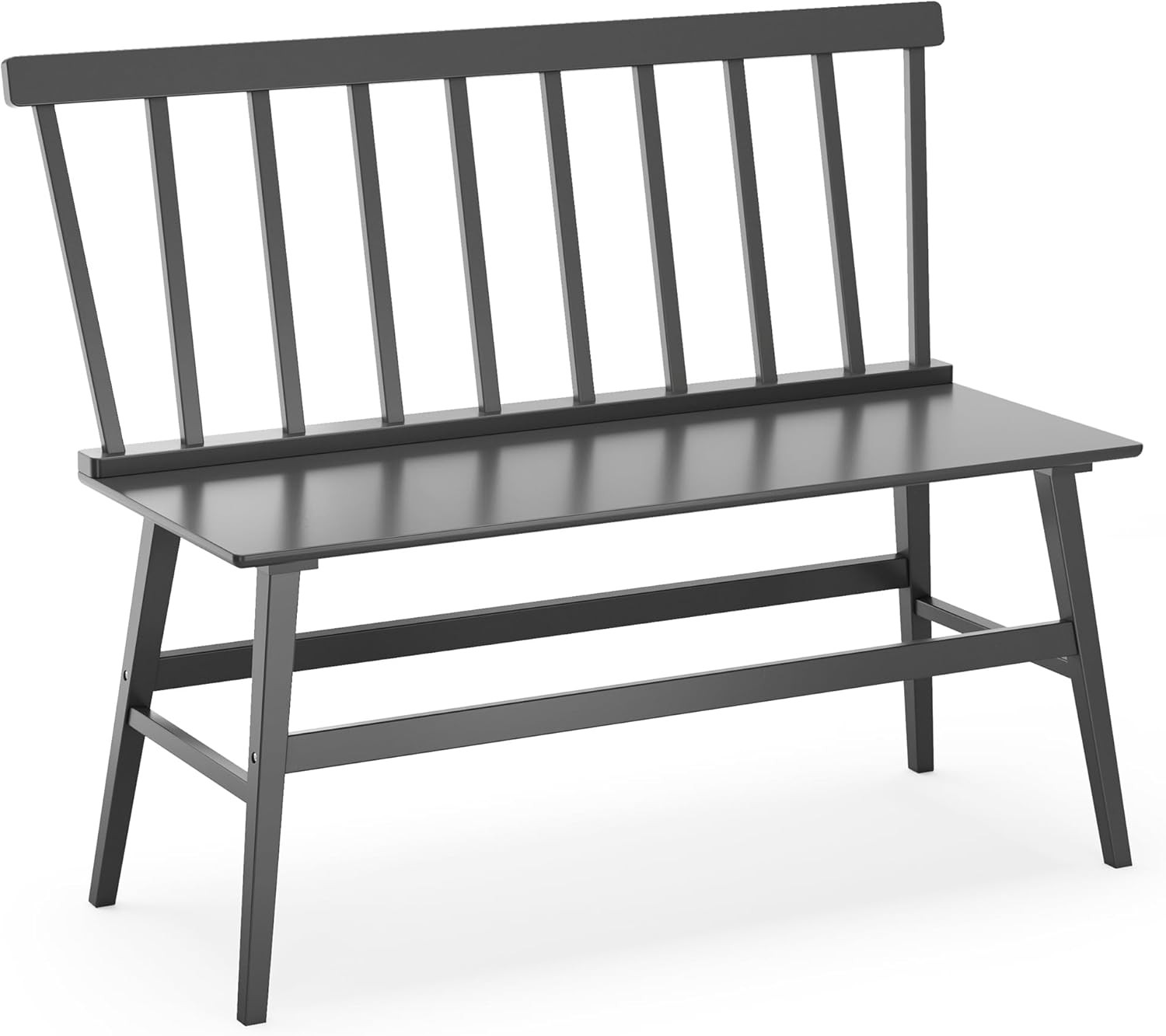 Bamboo Dining Bench Black Entryway Bench W/ Spindle Back Farmhouse Wood Windsor