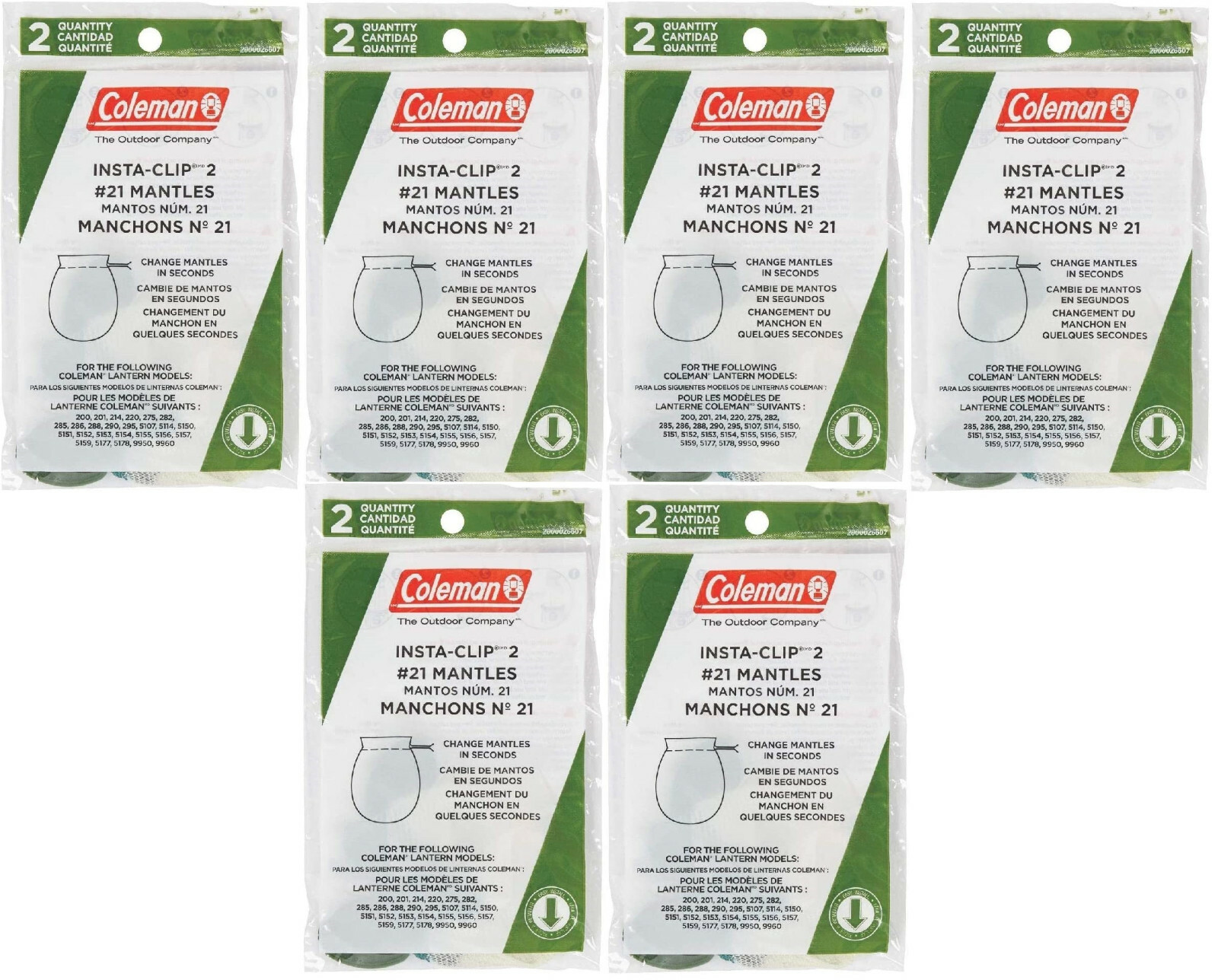 BRAND NEW TWELVE COLEMAN LANTERN MANTLES #21 INSTA CLIP 6 PACK OF 2 (12 MANTLES)