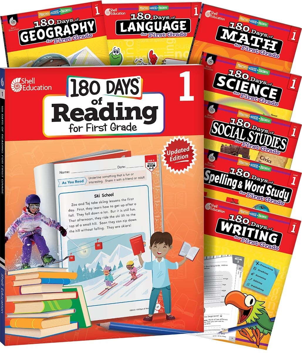 1st Grade 1 180 Days of Practice 8 Subject Curriculum Bundle Homeschool Workbook