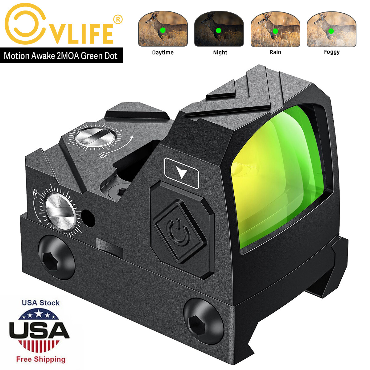 Motion Awake Holographic Compact 2 MOA Green Illuminated Dot Sight For RMR MOS