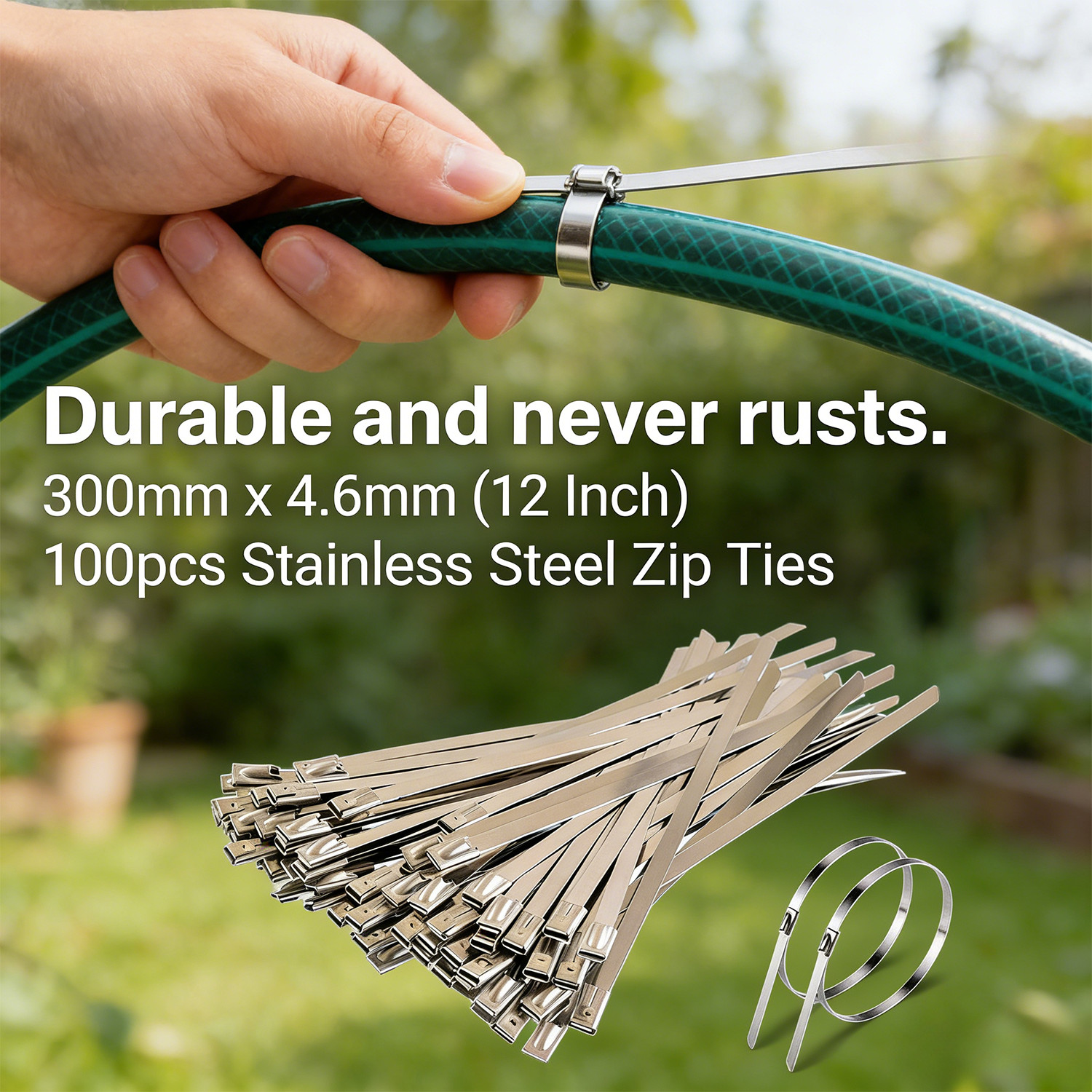 100 Pcs 304 Stainless Steel 12" Exhaust Wrap Coated Metal Locking Cable Zip Ties