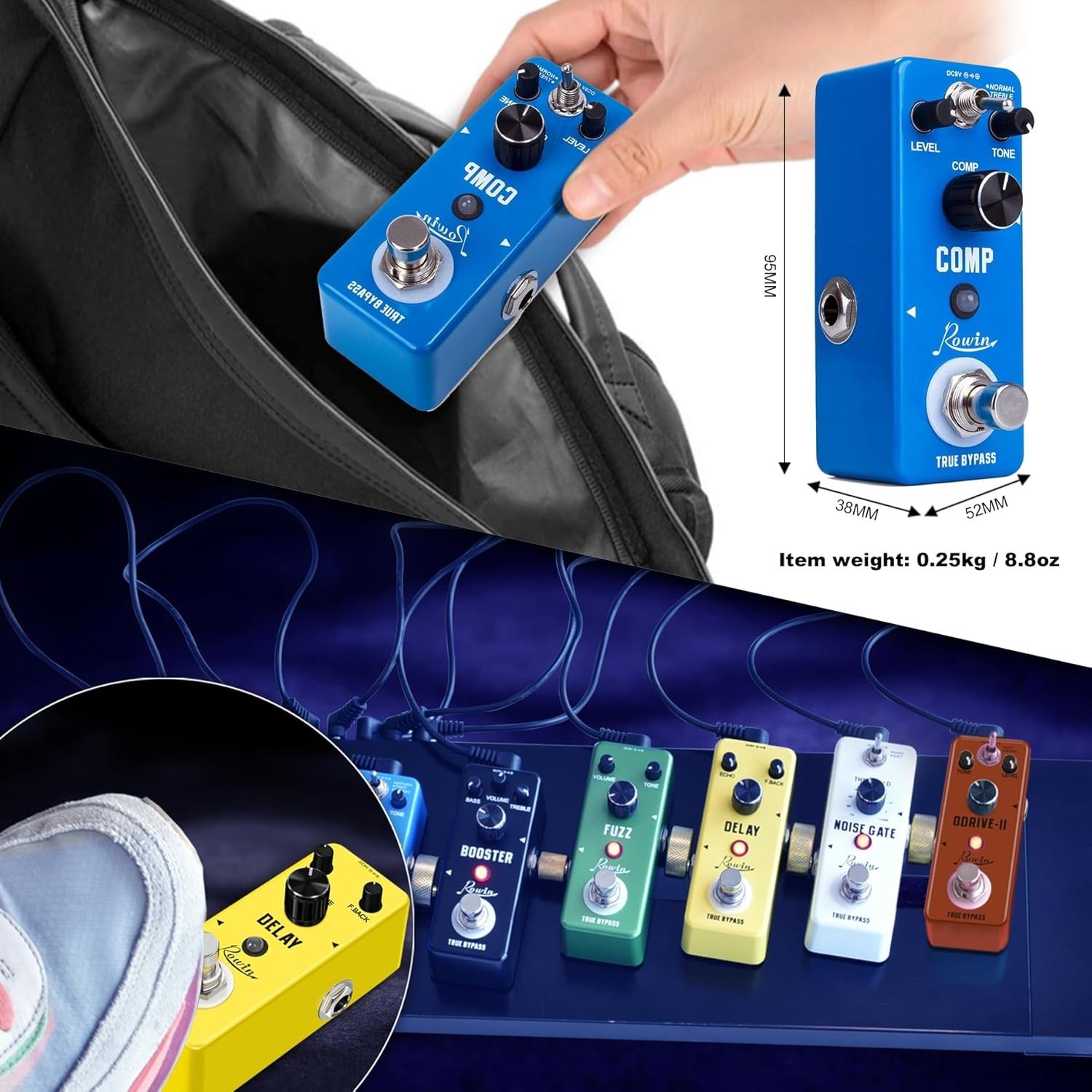 Compact Guitar Compressor Effects Pedal with True Bypass and LED Indicator