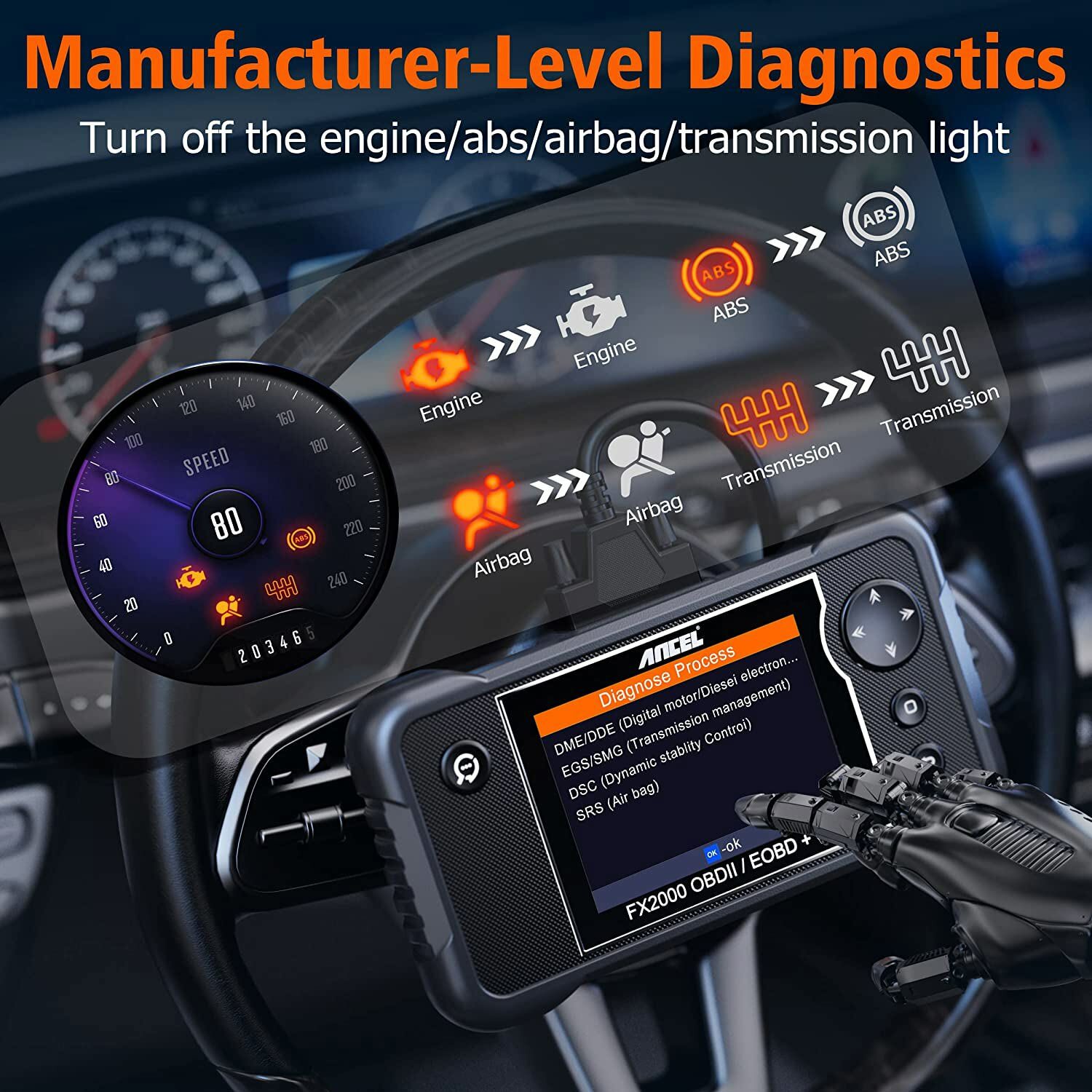 Ancel FX2000 OBD2 Scanner ABS SRS Code Reader Check Engine Car Diagnostic Tool
