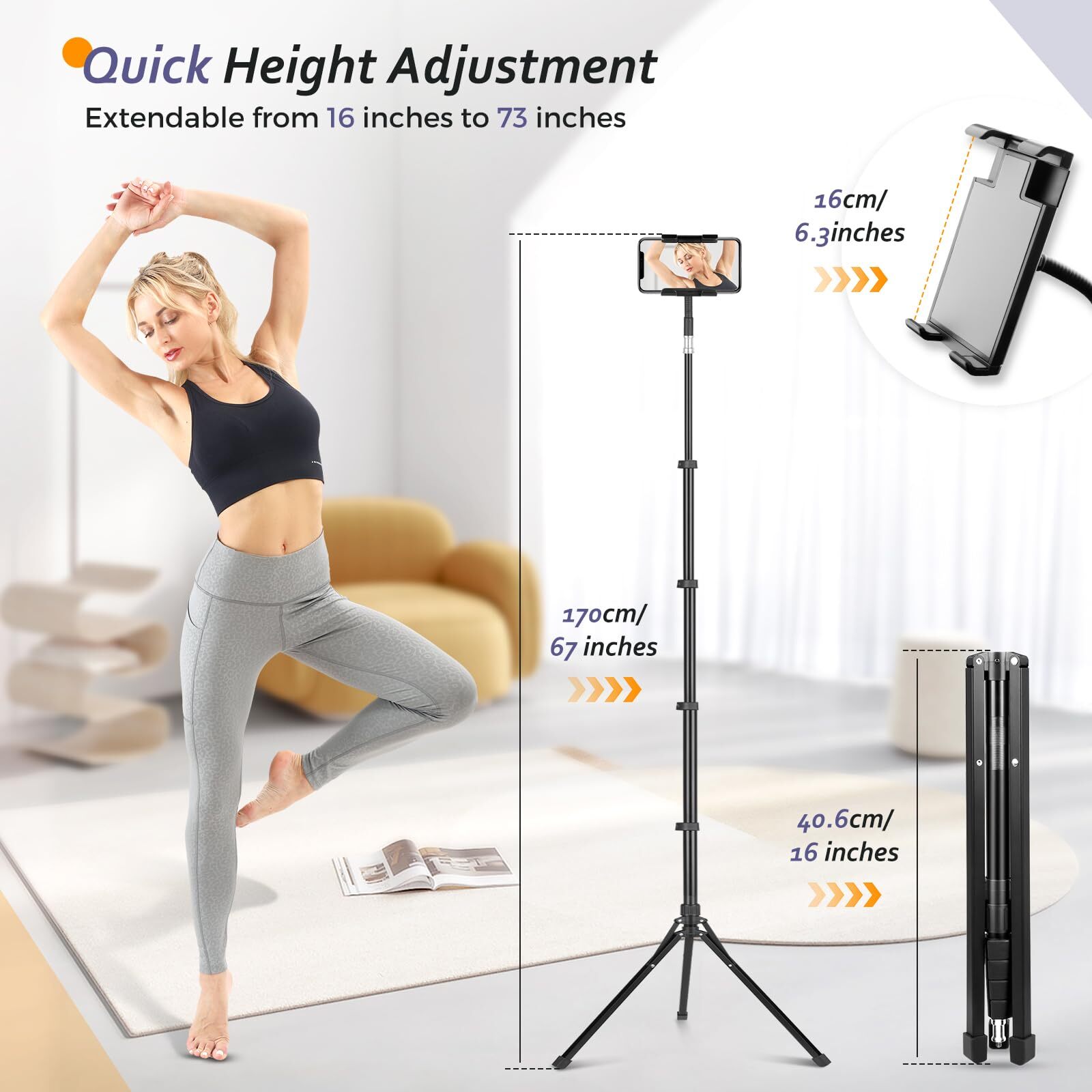 Stand Floor 67 Height Adjustable Tripod Stand Tablet Stand With Extendable Hold