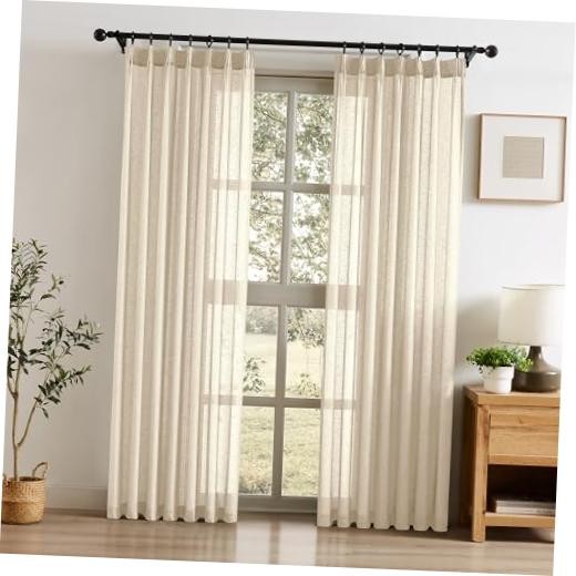 Pinch Pleat Sheer Curtains 63 Inch Length 40"W x 63"L (Pack of 2) Sand Beige