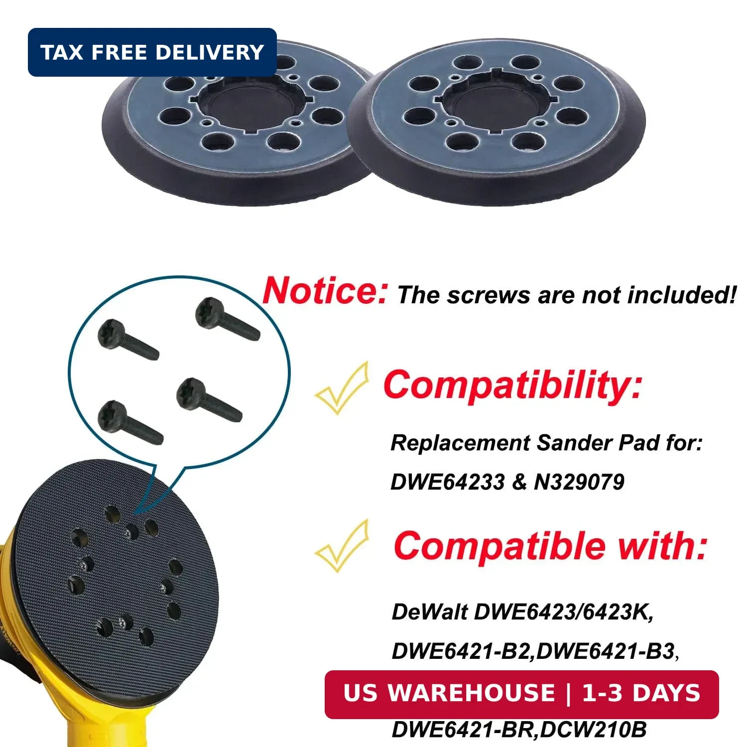 2 Pack Sander Pad for Dewalt, 5 inch 8 Hole Hook and Loop Replacement Orbital Sa